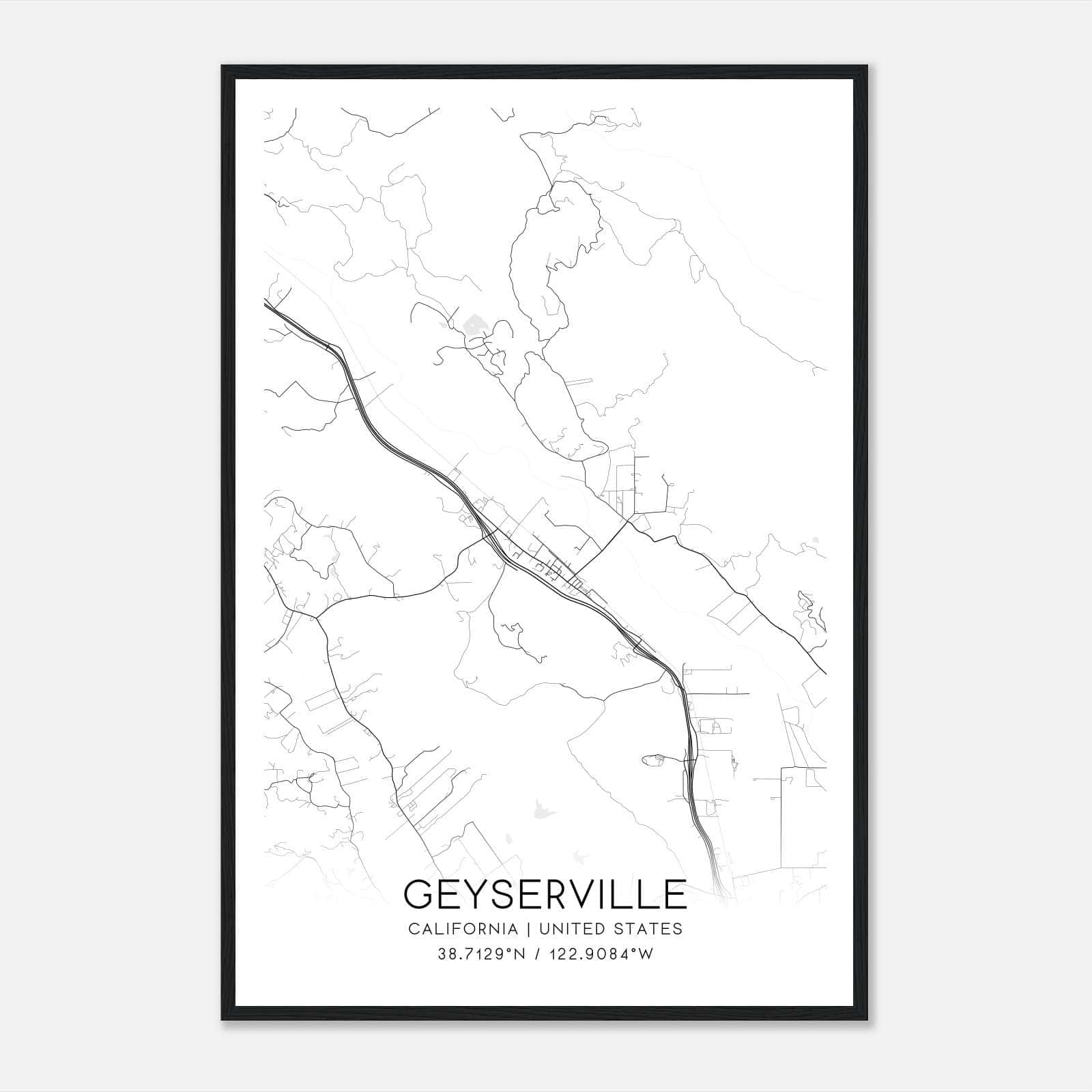Geyserville California Map Poster, Modern Home Decor Wall Art Print Geyserville California Map Poster, Modern Home Decor Wall Art Print