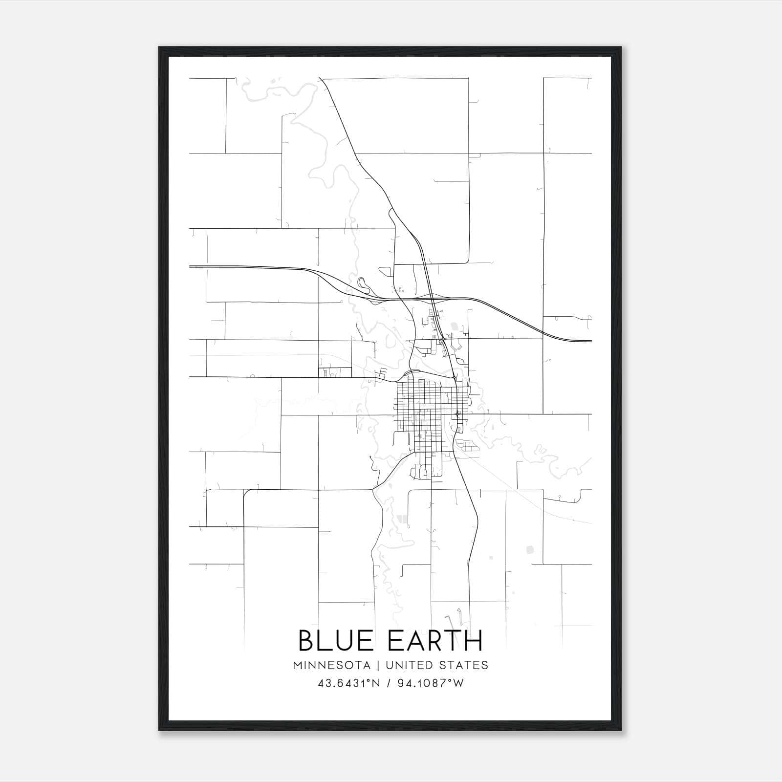 Blue Earth Minnesota Map Poster, Modern Home Decor Wall Art Print Blue Earth Minnesota Map Poster, Modern Home Decor Wall Art Print