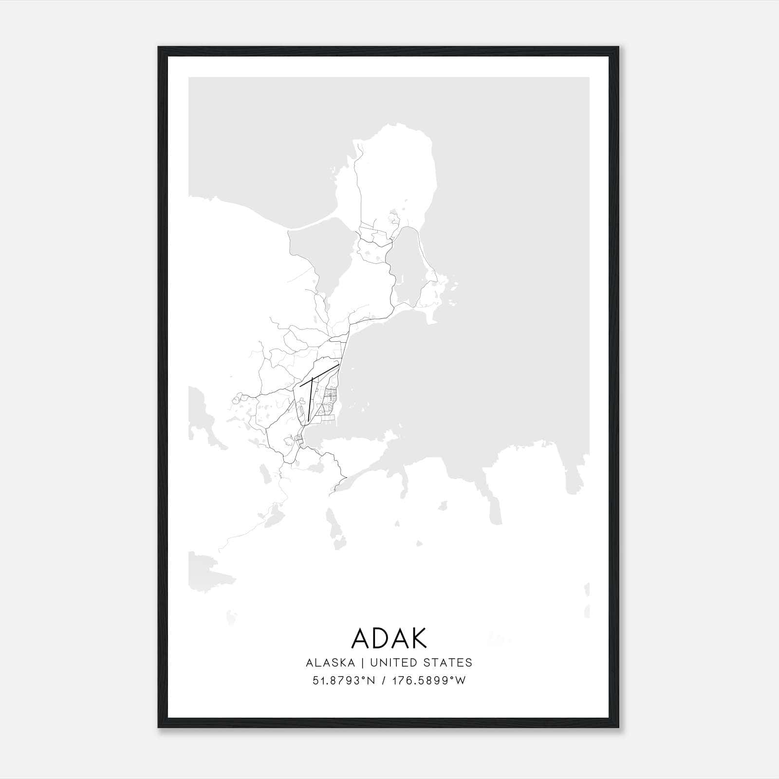 Adak Alaska Map Poster, Modern Home Decor Wall Art Print