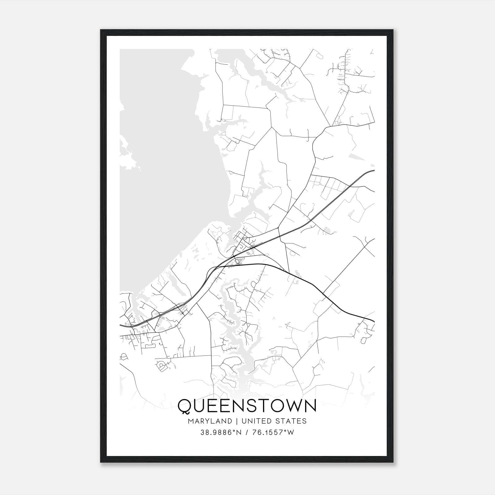 Queenstown Maryland Map Poster, Modern Home Decor Wall Art Print Queenstown Maryland Map Poster, Modern Home Decor Wall Art Print