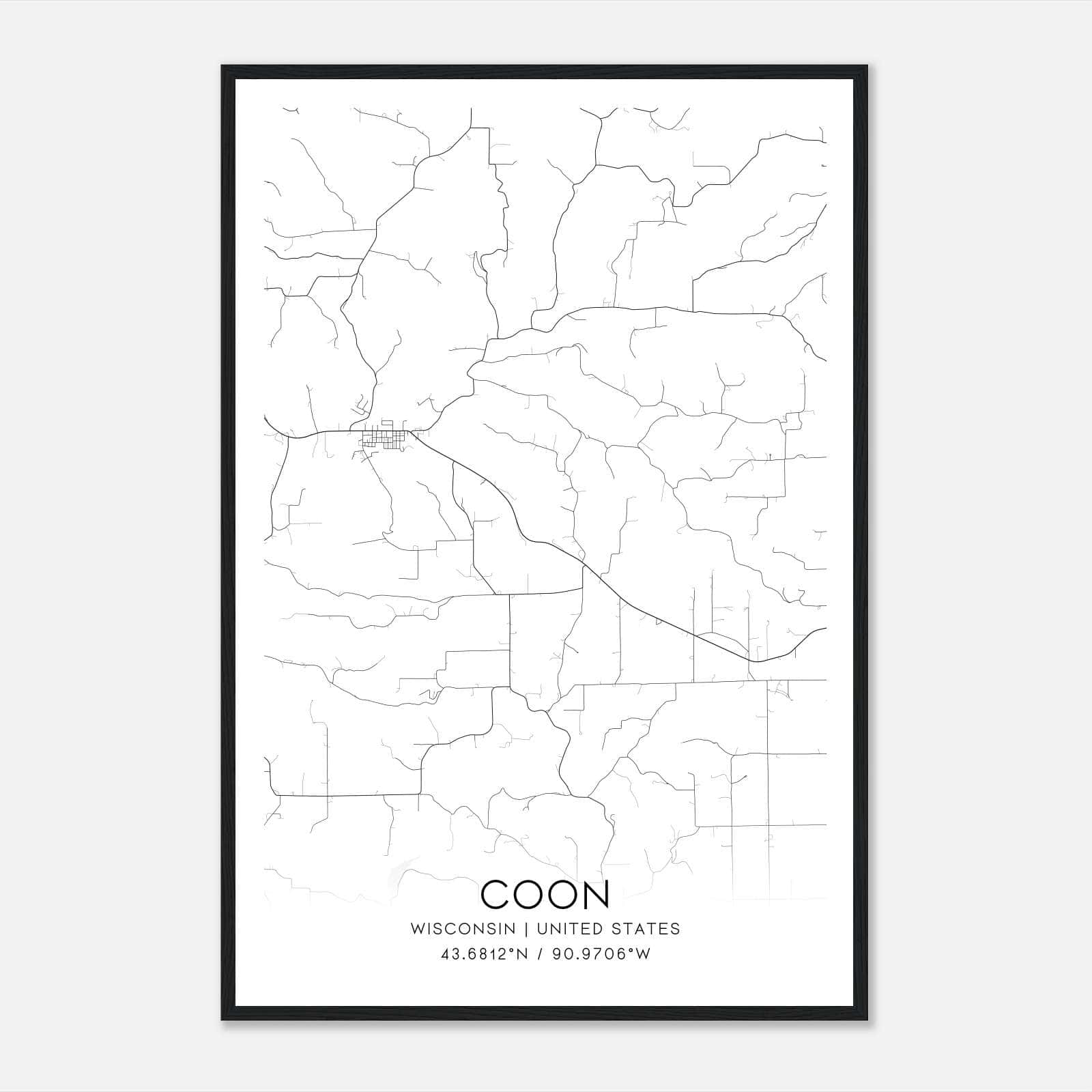 Coon Wisconsin Map Poster, Modern Home Decor Wall Art Print Coon Wisconsin Map Poster, Modern Home Decor Wall Art Print