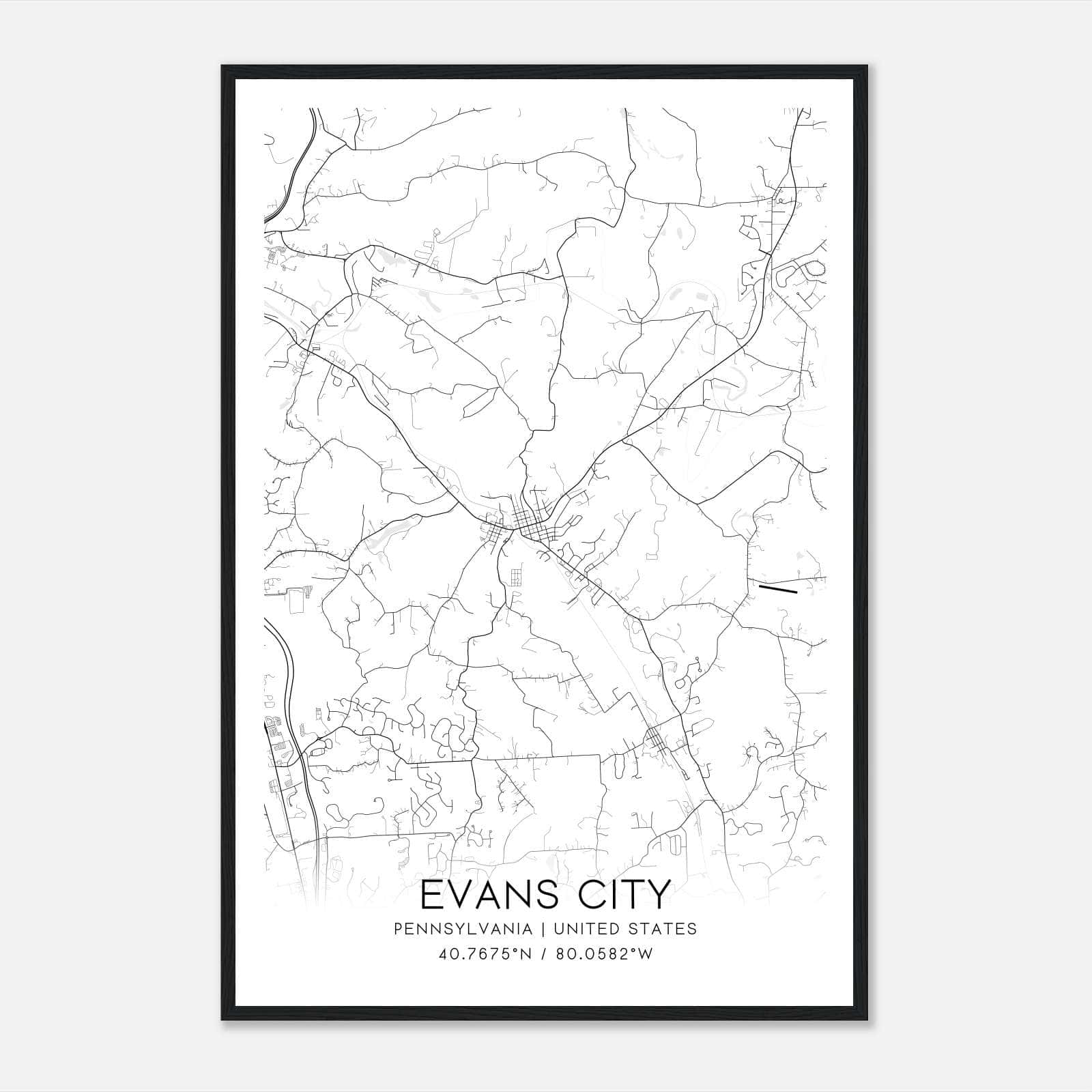 Evans City Pennsylvania Map Poster, Modern Home Decor Wall Art Print Evans City Pennsylvania Map Poster, Modern Home Decor Wall Art Print