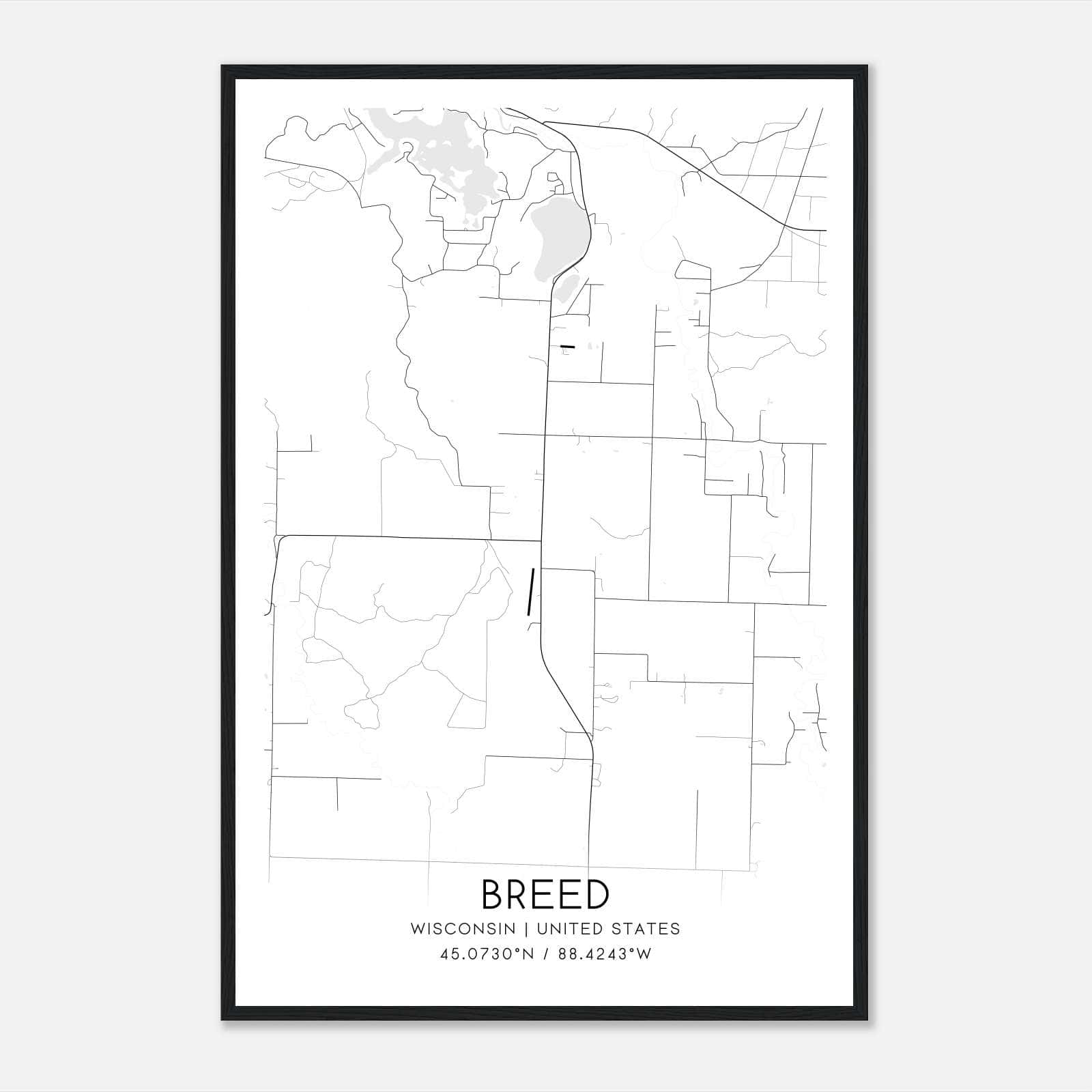 Breed Wisconsin Map Poster, Modern Home Decor Wall Art Print Breed Wisconsin Map Poster, Modern Home Decor Wall Art Print