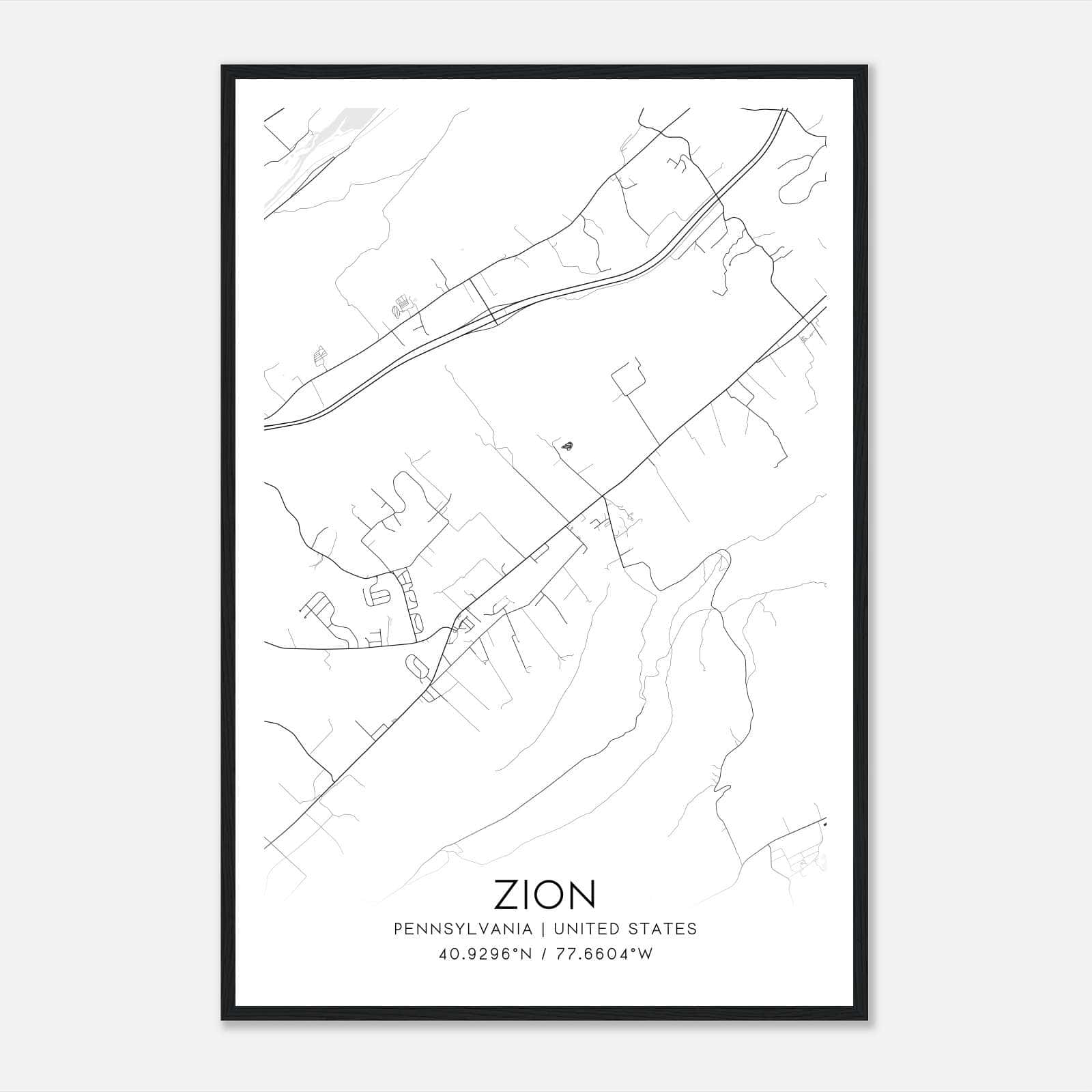 Zion Pennsylvania Map Poster, Modern Home Decor Wall Art Print