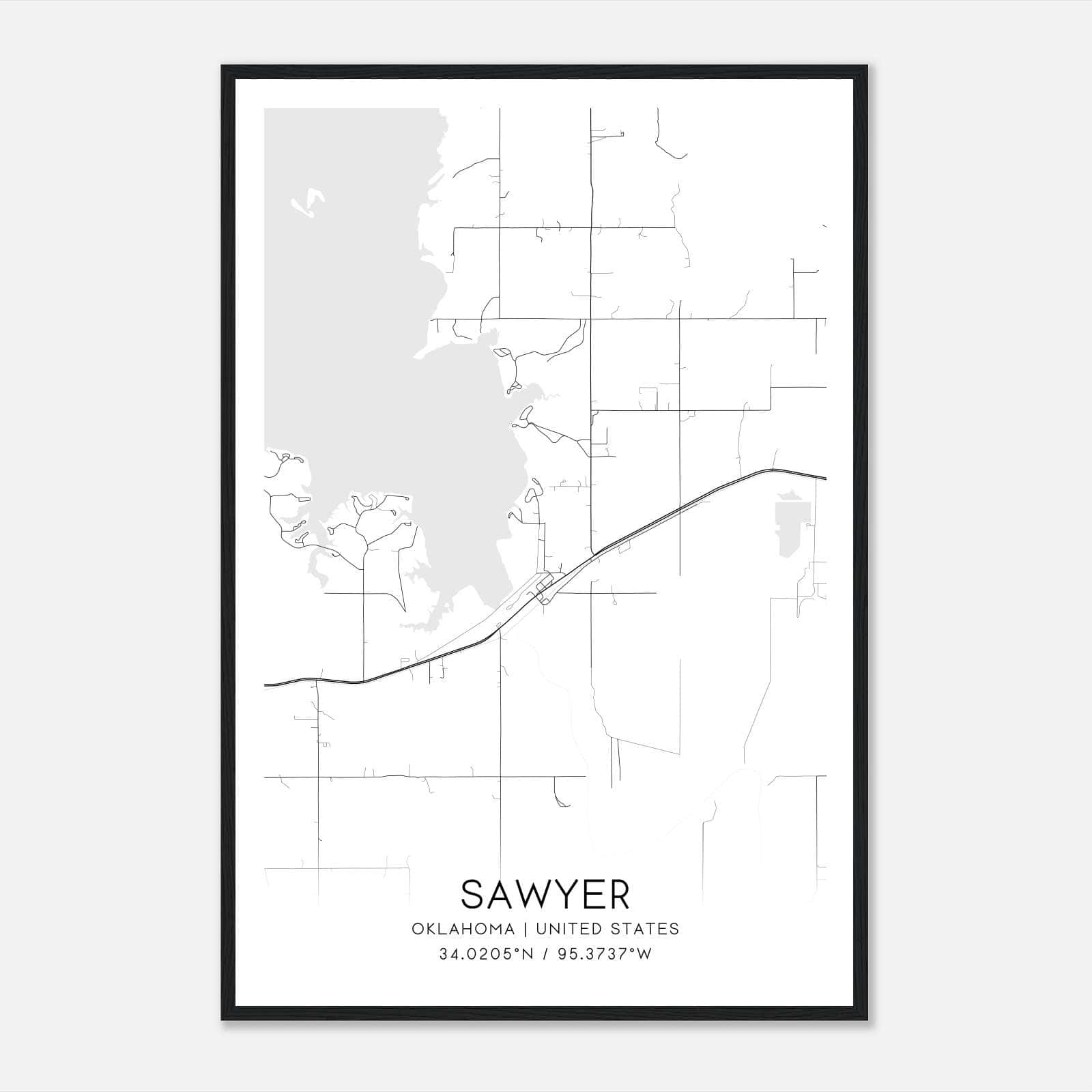 Sawyer Oklahoma Map Poster, Modern Home Decor Wall Art Print Sawyer Oklahoma Map Poster, Modern Home Decor Wall Art Print