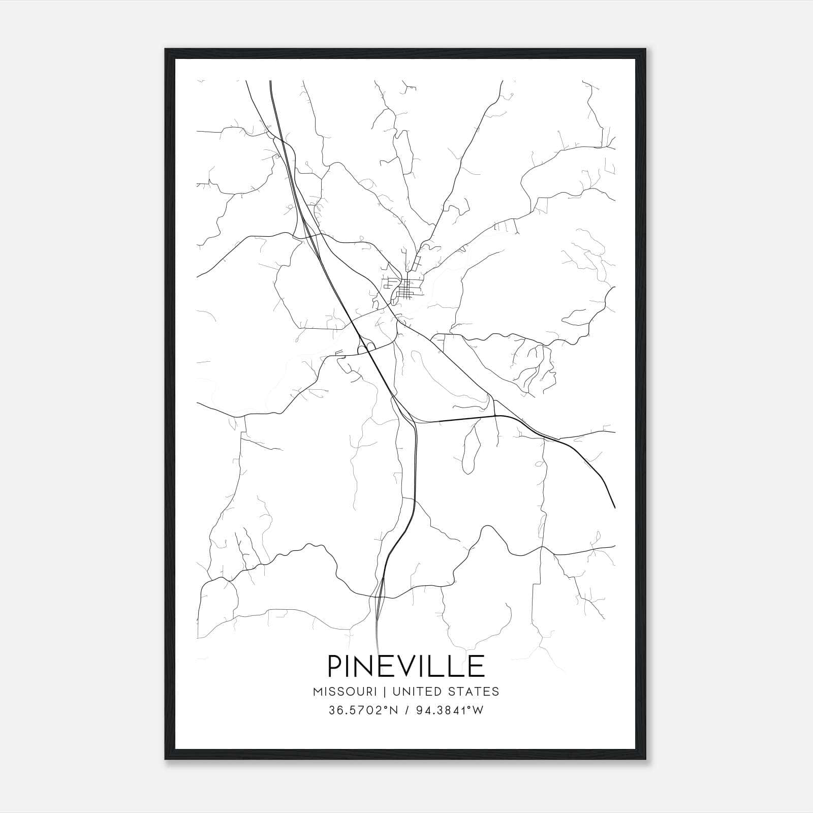 Pineville Missouri Map Poster, Modern Home Decor Wall Art Print Pineville Missouri Map Poster, Modern Home Decor Wall Art Print