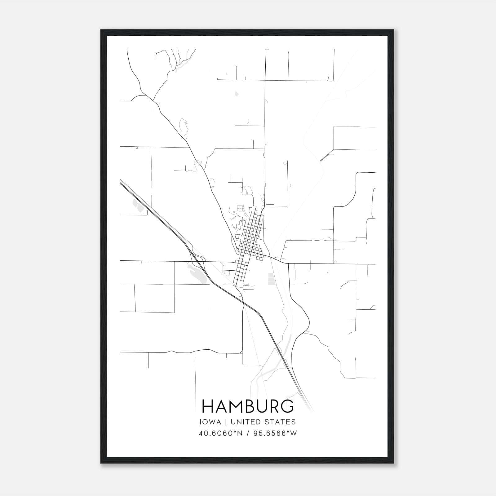 Hamburg Iowa Map Poster, Modern Home Decor Wall Art Print Hamburg Iowa Map Poster, Modern Home Decor Wall Art Print