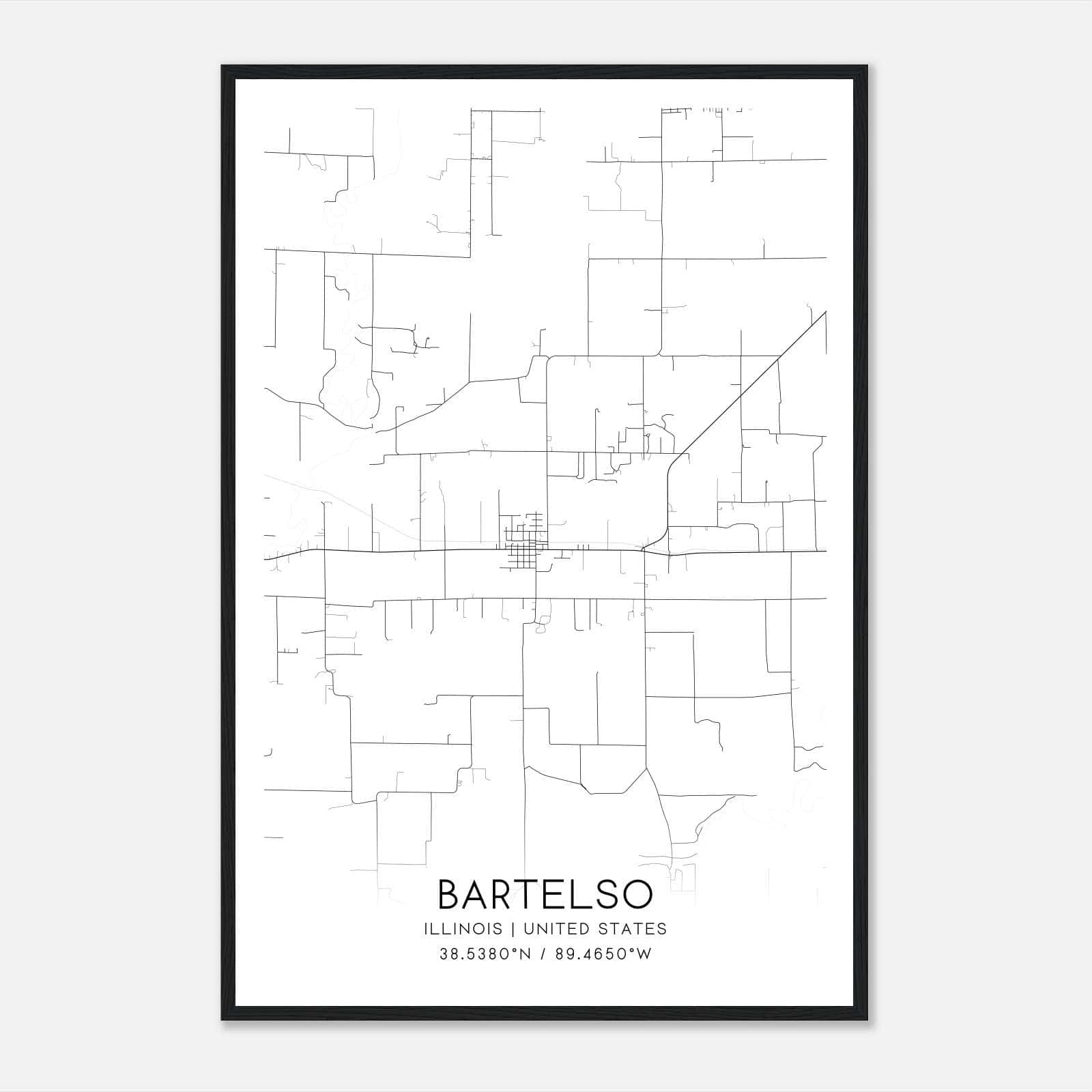 Bartelso Illinois Map Poster, Modern Home Decor Wall Art Print Bartelso Illinois Map Poster, Modern Home Decor Wall Art Print