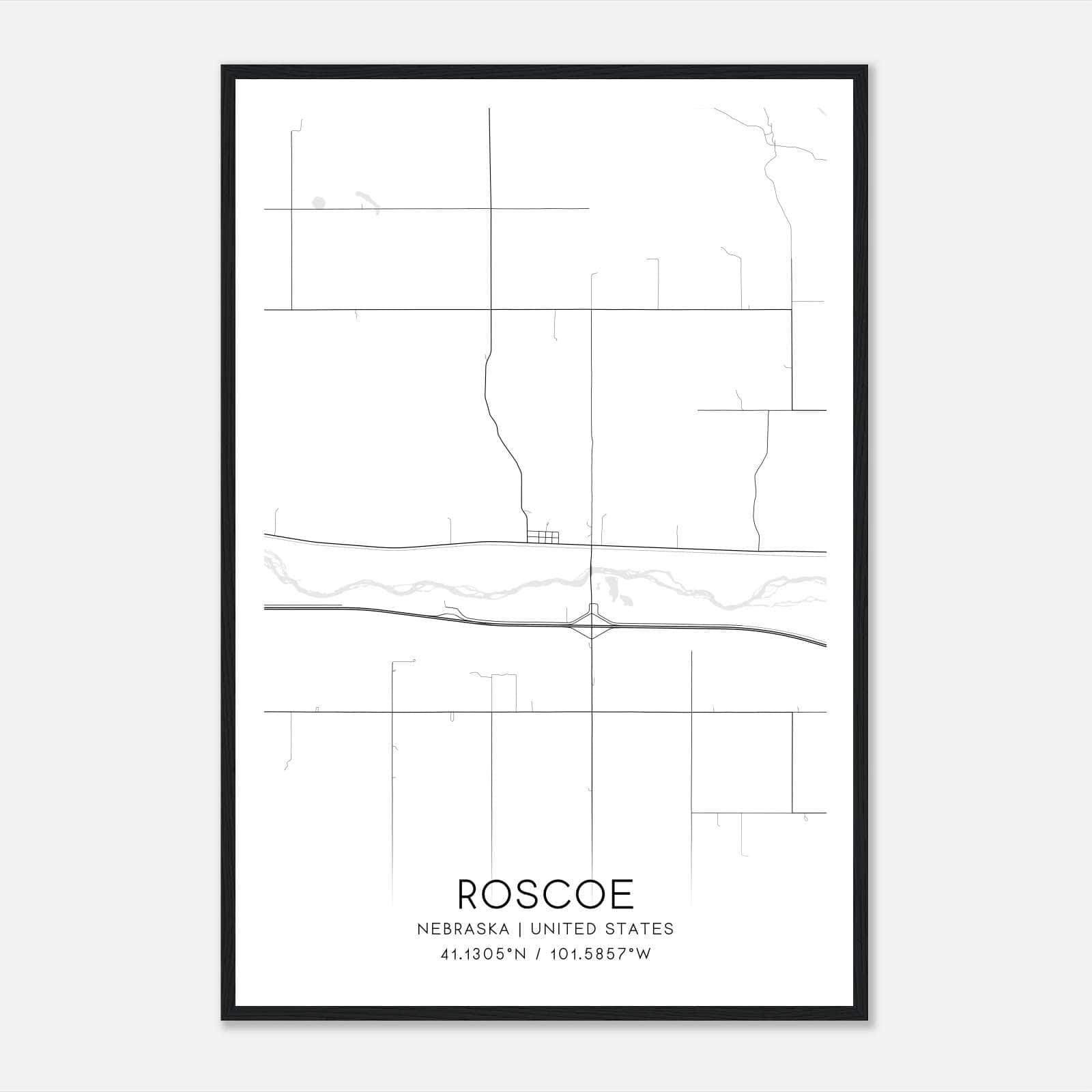 Roscoe Nebraska Map Poster, Modern Home Decor Wall Art Print Roscoe Nebraska Map Poster, Modern Home Decor Wall Art Print