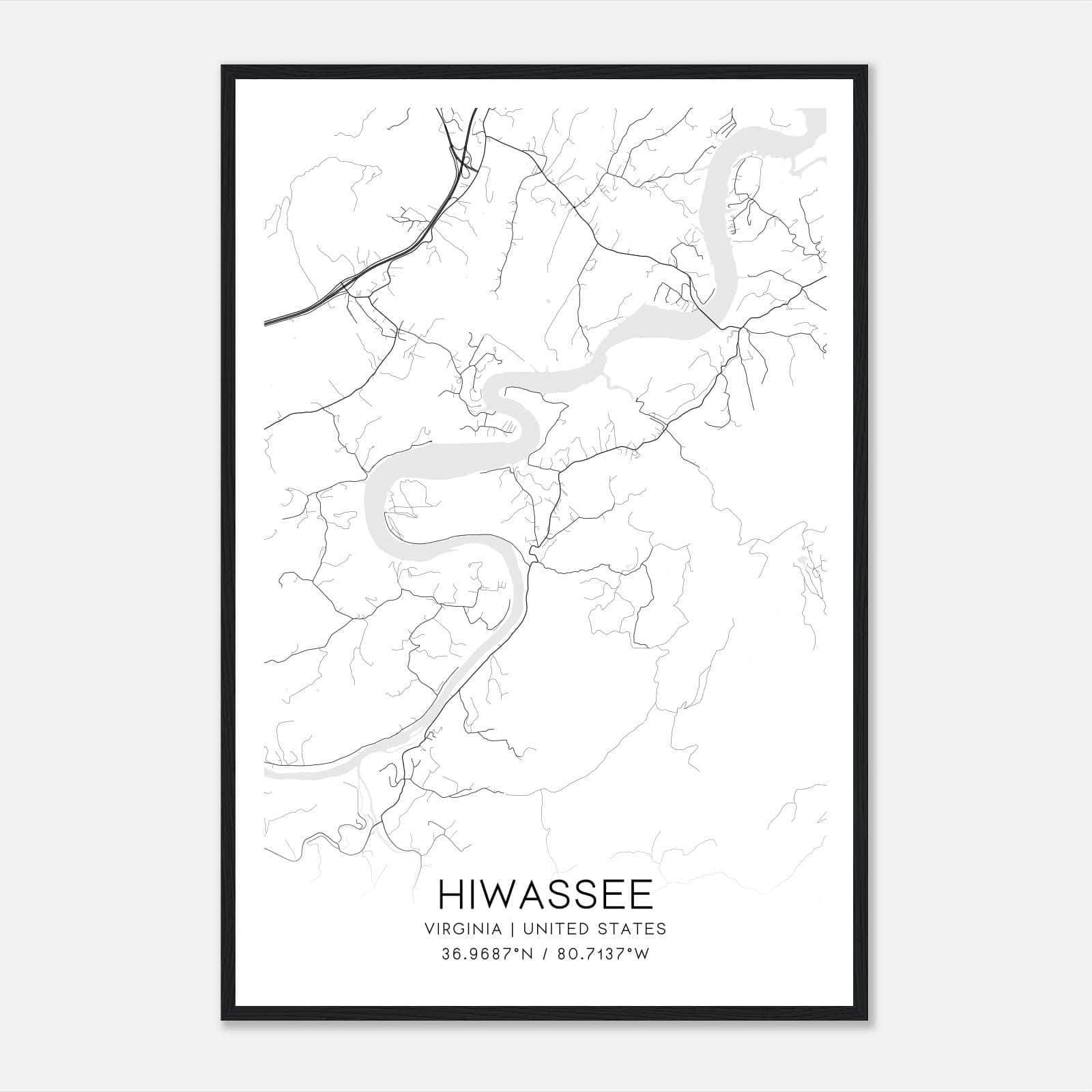 Hiwassee Virginia Map Poster, Modern Home Decor Wall Art Print Hiwassee Virginia Map Poster, Modern Home Decor Wall Art Print