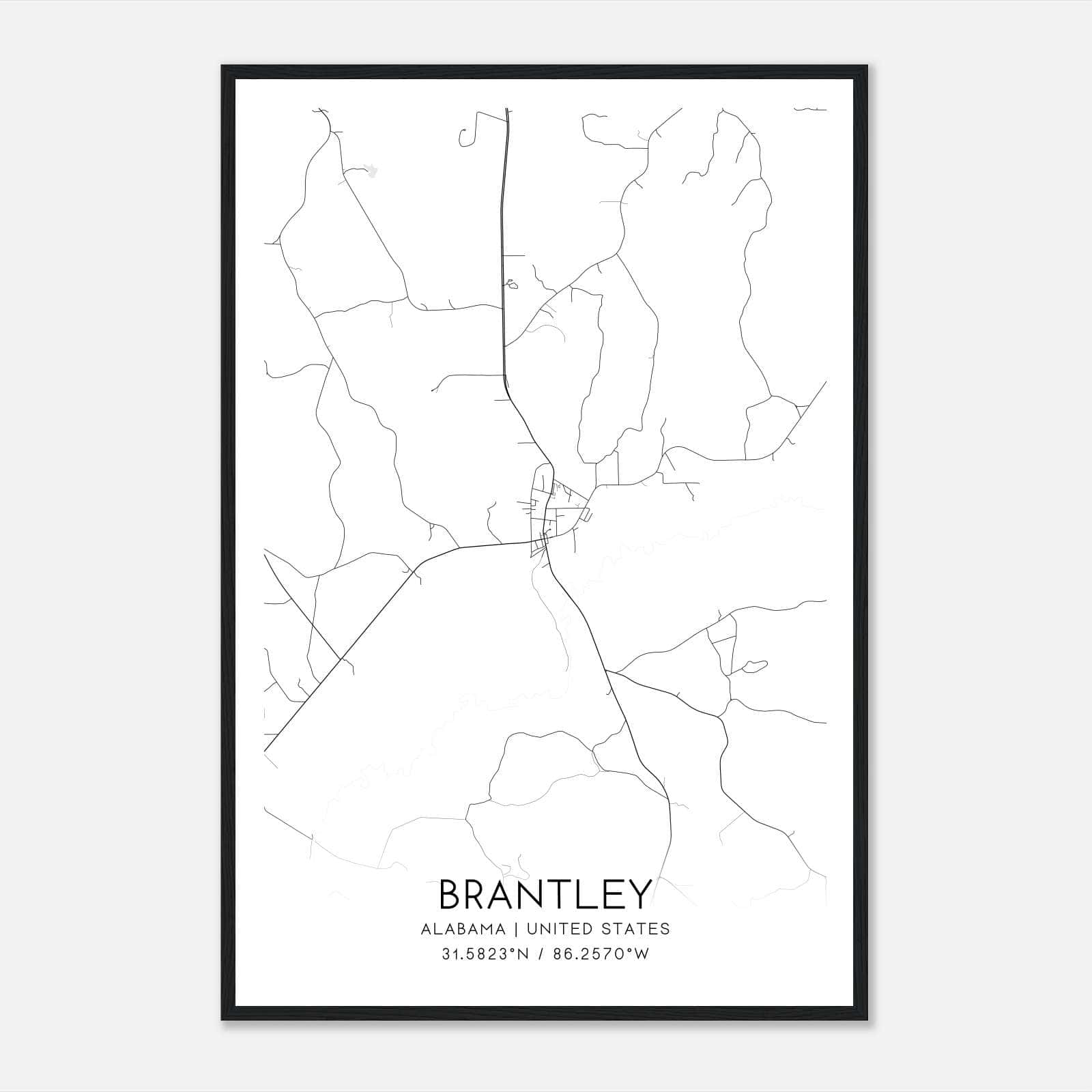 Brantley Alabama Map Poster, Modern Home Decor Wall Art Print Brantley Alabama Map Poster, Modern Home Decor Wall Art Print