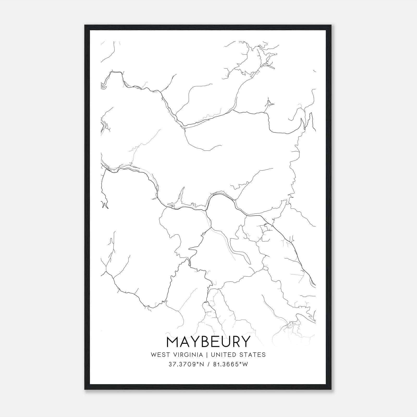 Maybeury West Virginia Map Poster, Modern Home Decor Wall Art Print Maybeury West Virginia Map Poster, Modern Home Decor Wall Art Print