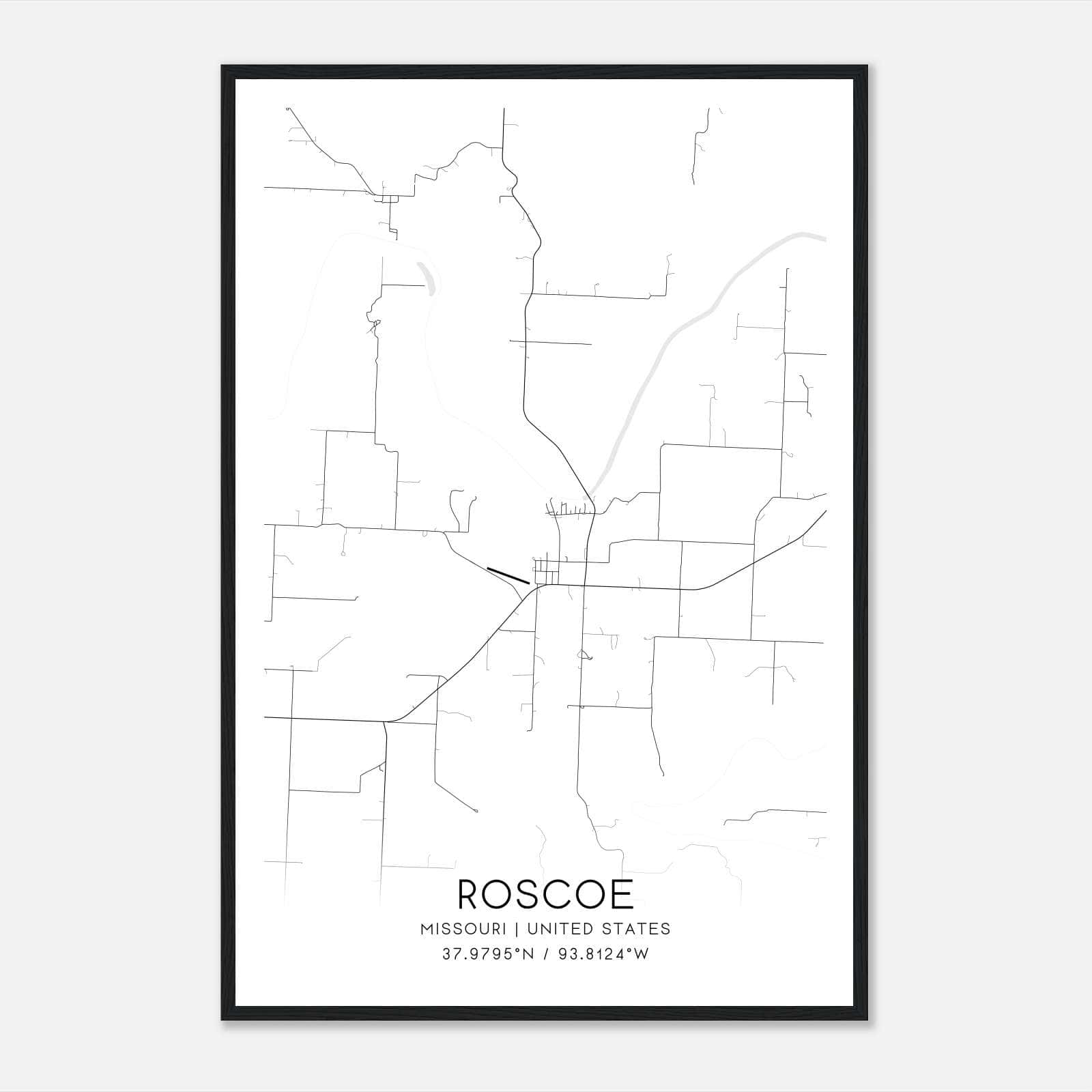 Roscoe Missouri Map Poster, Modern Home Decor Wall Art Print Roscoe Missouri Map Poster, Modern Home Decor Wall Art Print