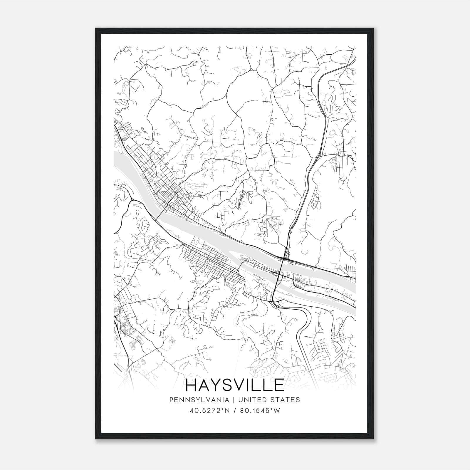 Haysville Pennsylvania Map Poster, Modern Home Decor Wall Art Print Haysville Pennsylvania Map Poster, Modern Home Decor Wall Art Print