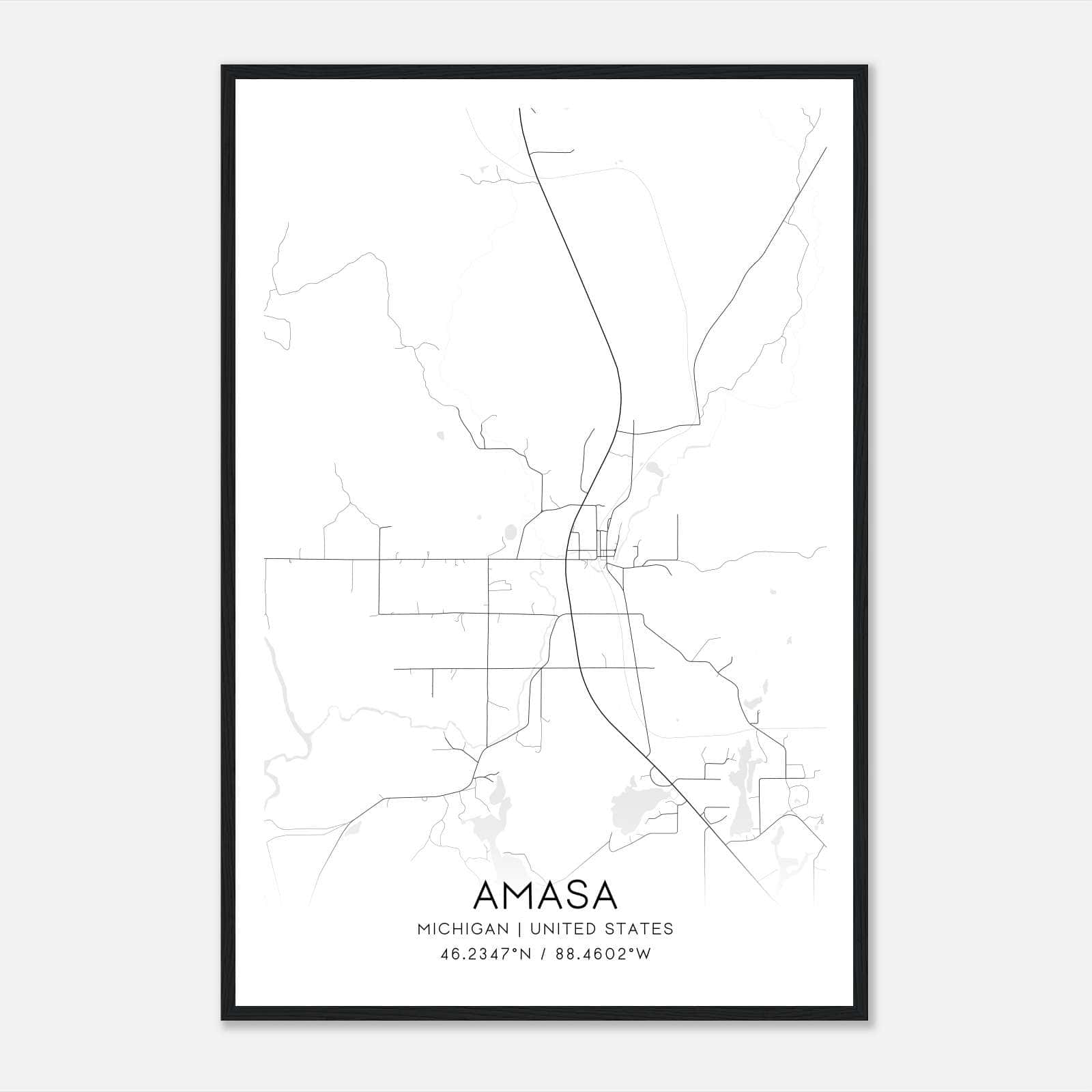 Amasa Michigan Map Poster, Modern Home Decor Wall Art Print Amasa Michigan Map Poster, Modern Home Decor Wall Art Print