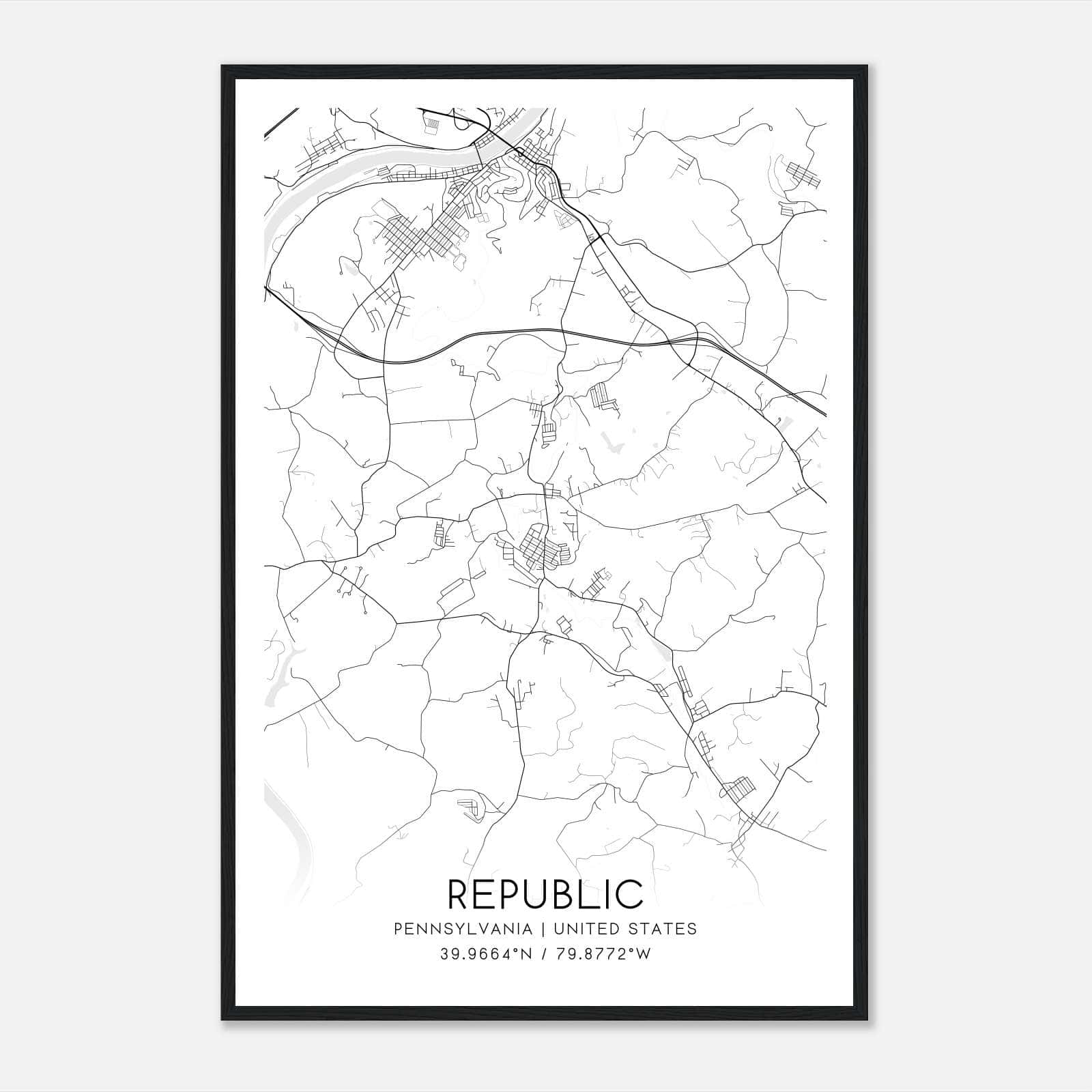 Republic Pennsylvania Map Poster, Modern Home Decor Wall Art Print Republic Pennsylvania Map Poster, Modern Home Decor Wall Art Print