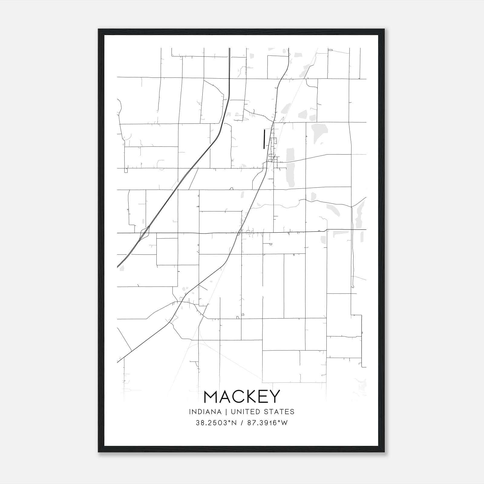 Mackey Indiana Map Poster, Modern Home Decor Wall Art Print Mackey Indiana Map Poster, Modern Home Decor Wall Art Print