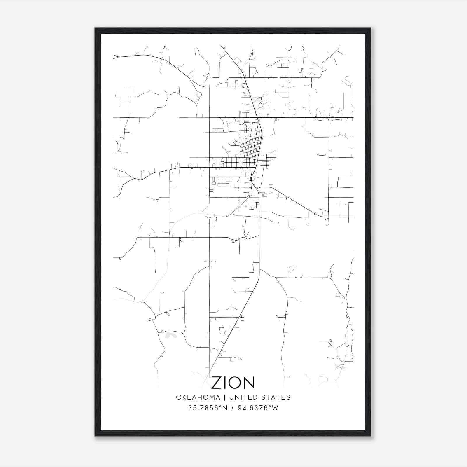 Zion Oklahoma Map Poster, Modern Home Decor Wall Art Print