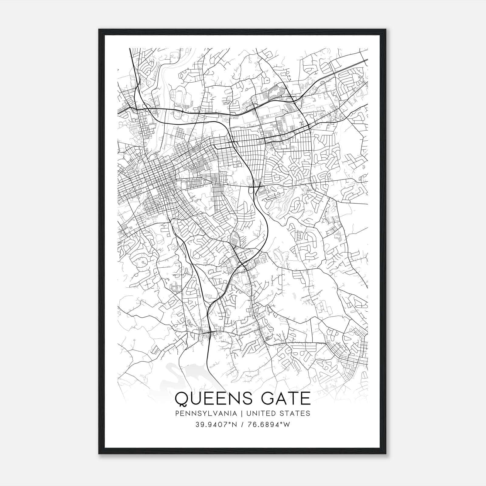Queens Gate Pennsylvania Map Poster, Modern Home Decor Wall Art Print Queens Gate Pennsylvania Map Poster, Modern Home Decor Wall Art Print