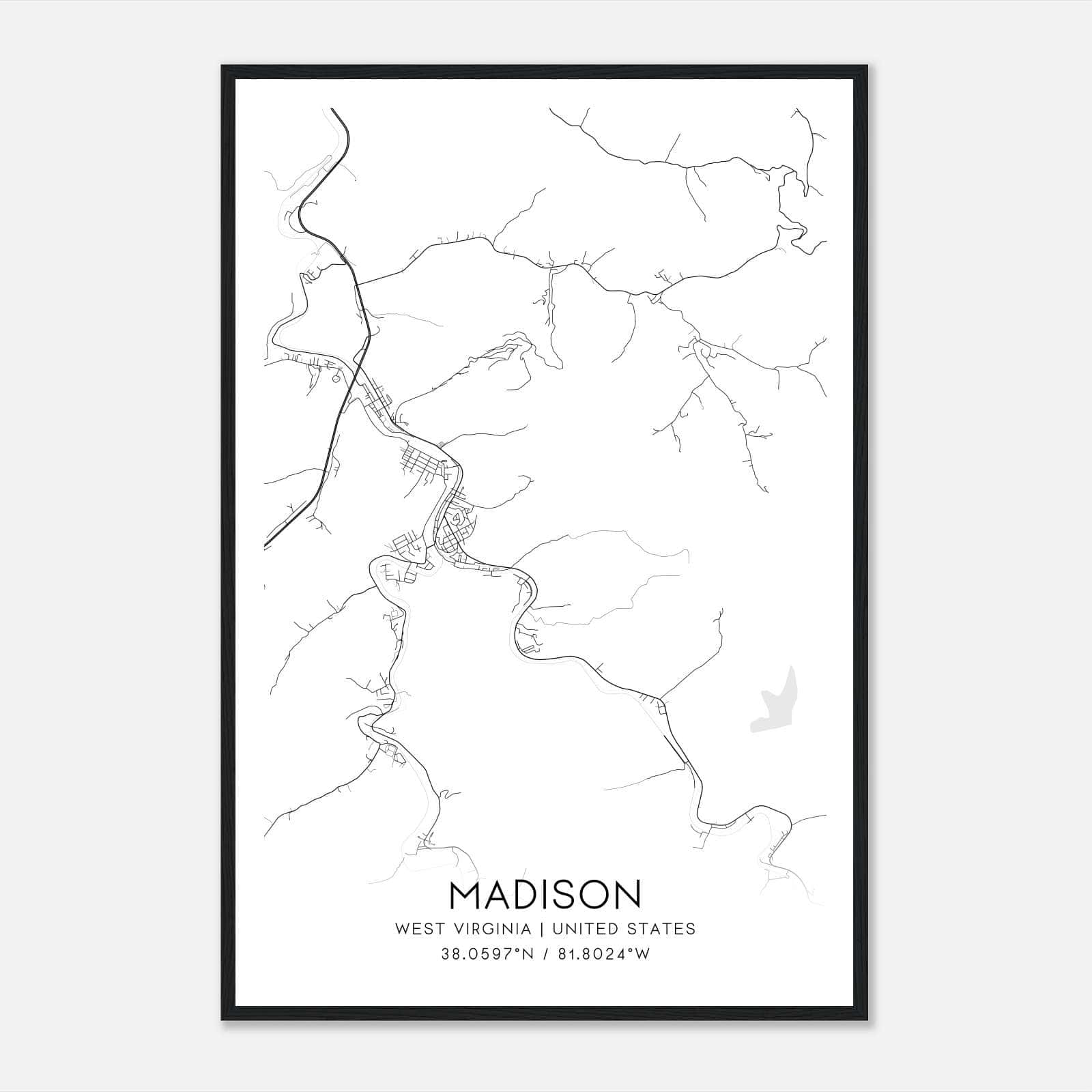 Madison West Virginia Map Poster, Modern Home Decor Wall Art Print Madison West Virginia Map Poster, Modern Home Decor Wall Art Print