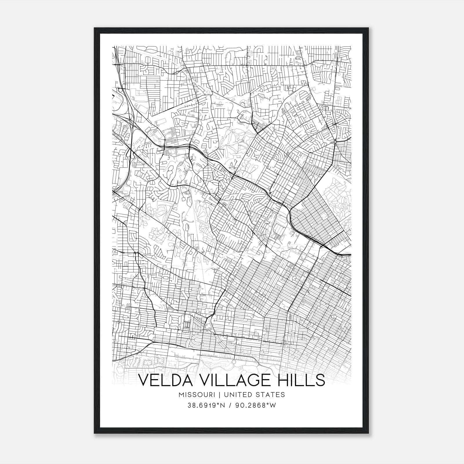 Velda Village Hills Missouri Map Poster, Modern Home Decor Wall Art Print Velda Village Hills Missouri Map Poster, Modern Home Decor Wall Art Print