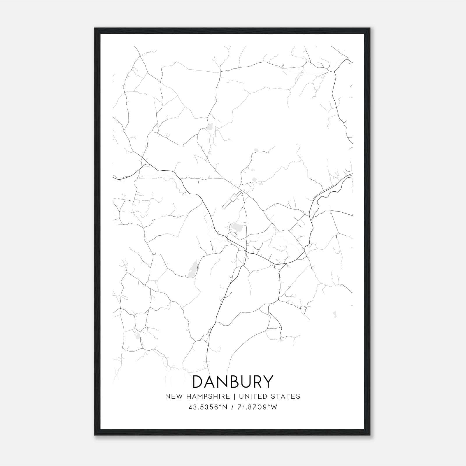 Danbury New Hampshire Map Poster, Modern Home Decor Wall Art Print Danbury New Hampshire Map Poster, Modern Home Decor Wall Art Print
