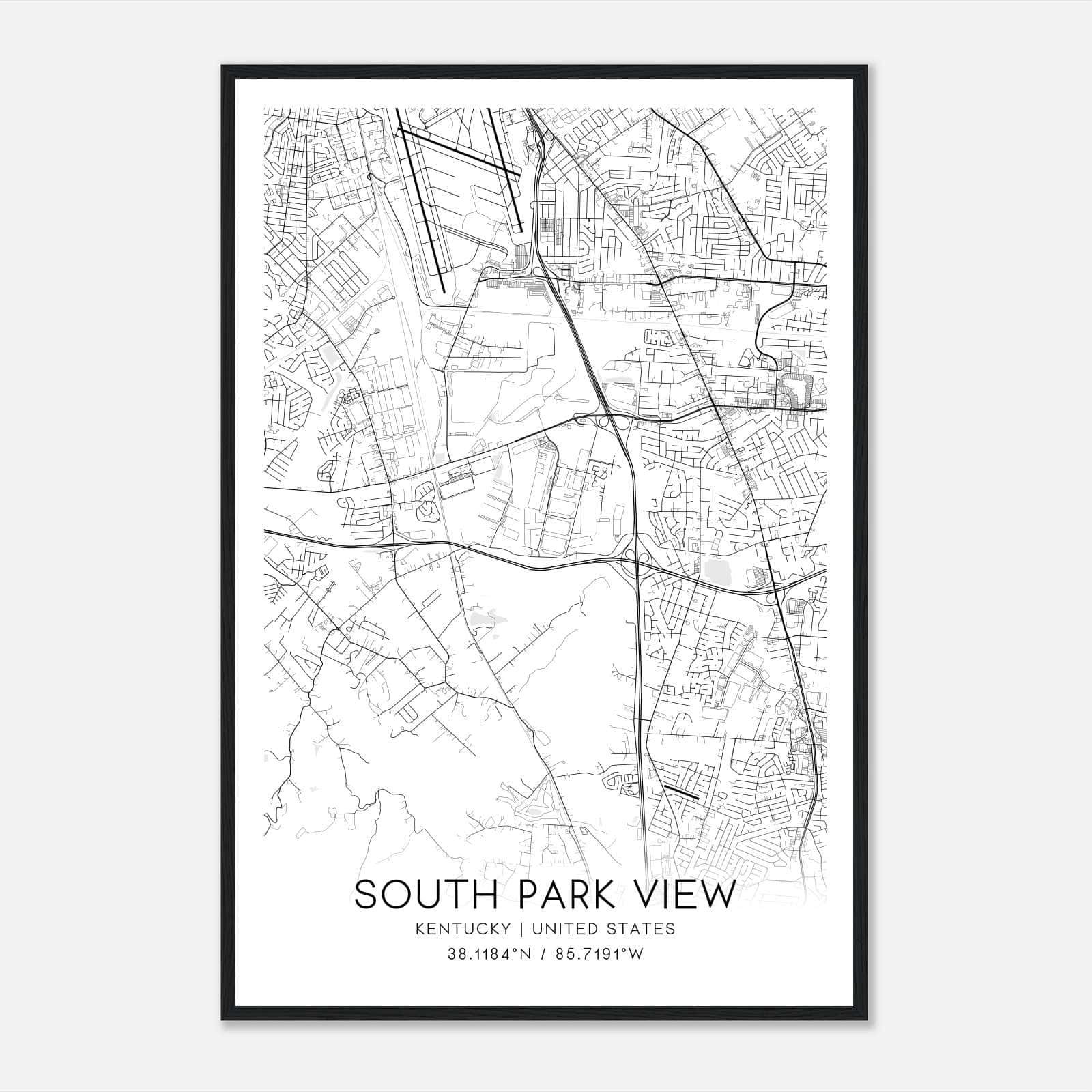 South Park View Kentucky Map Poster, Modern Home Decor Wall Art Print South Park View Kentucky Map Poster, Modern Home Decor Wall Art Print