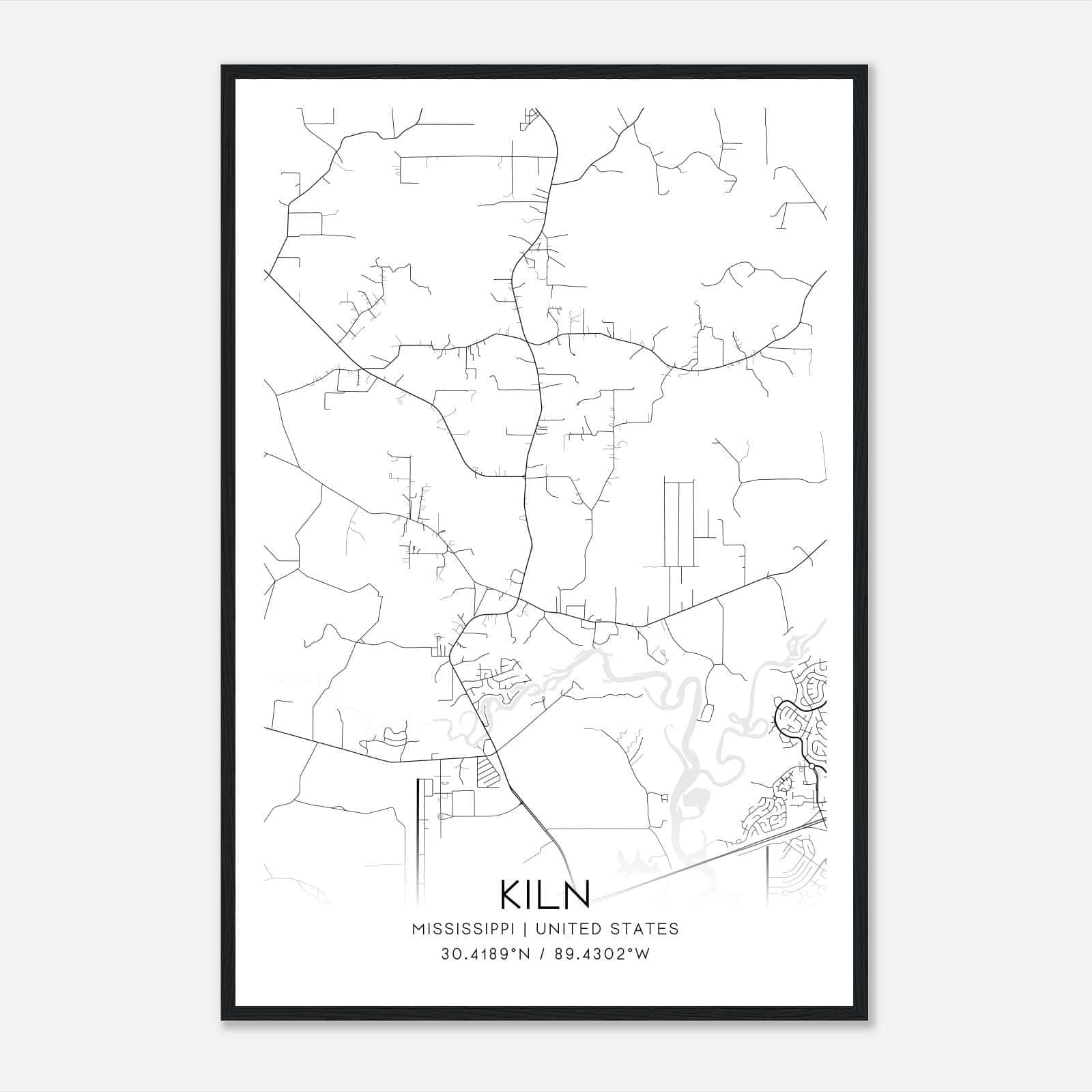 Kiln Mississippi Map Poster, Modern Home Decor Wall Art Print Kiln Mississippi Map Poster, Modern Home Decor Wall Art Print