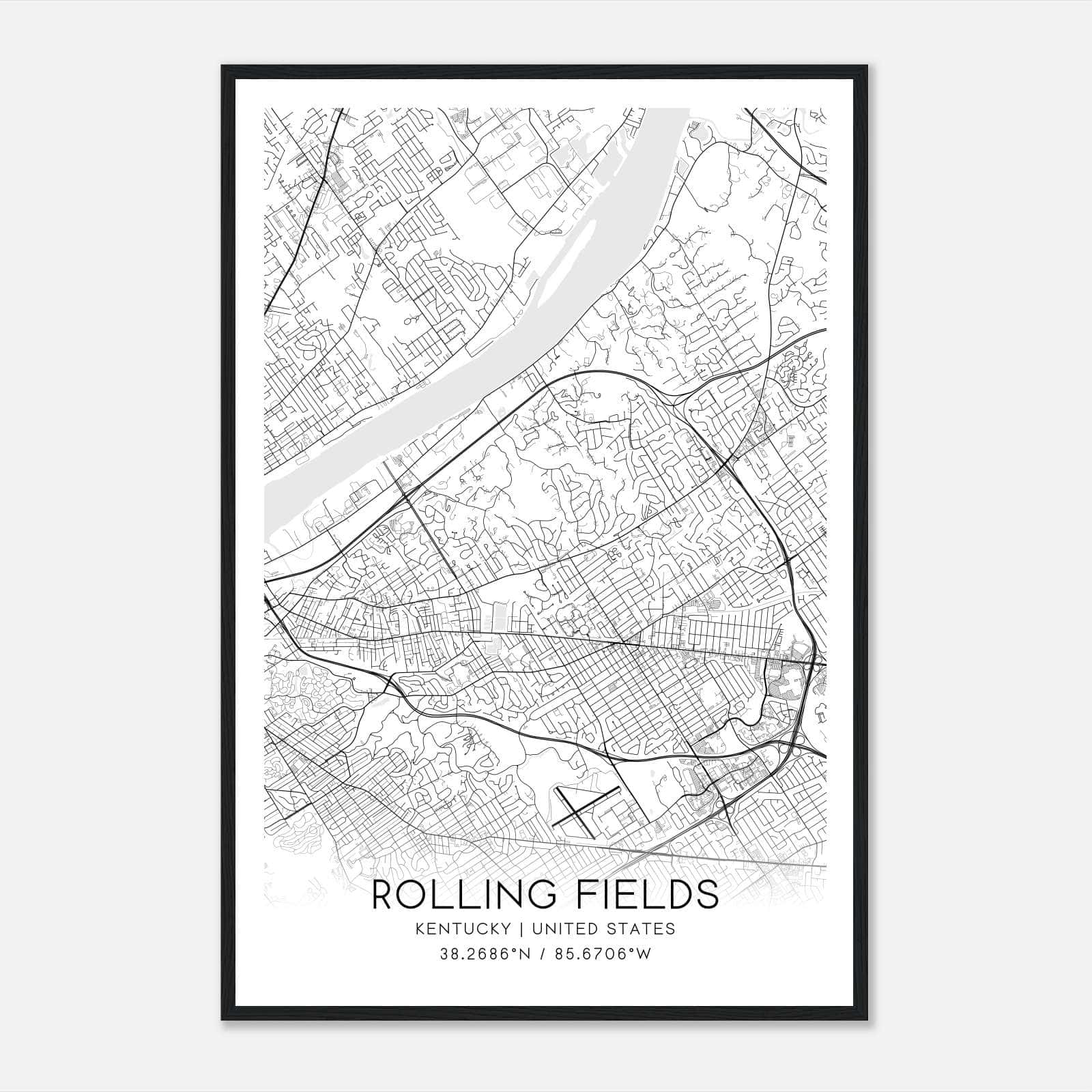 Rolling Fields Kentucky Map Poster, Modern Home Decor Wall Art Print Rolling Fields Kentucky Map Poster, Modern Home Decor Wall Art Print