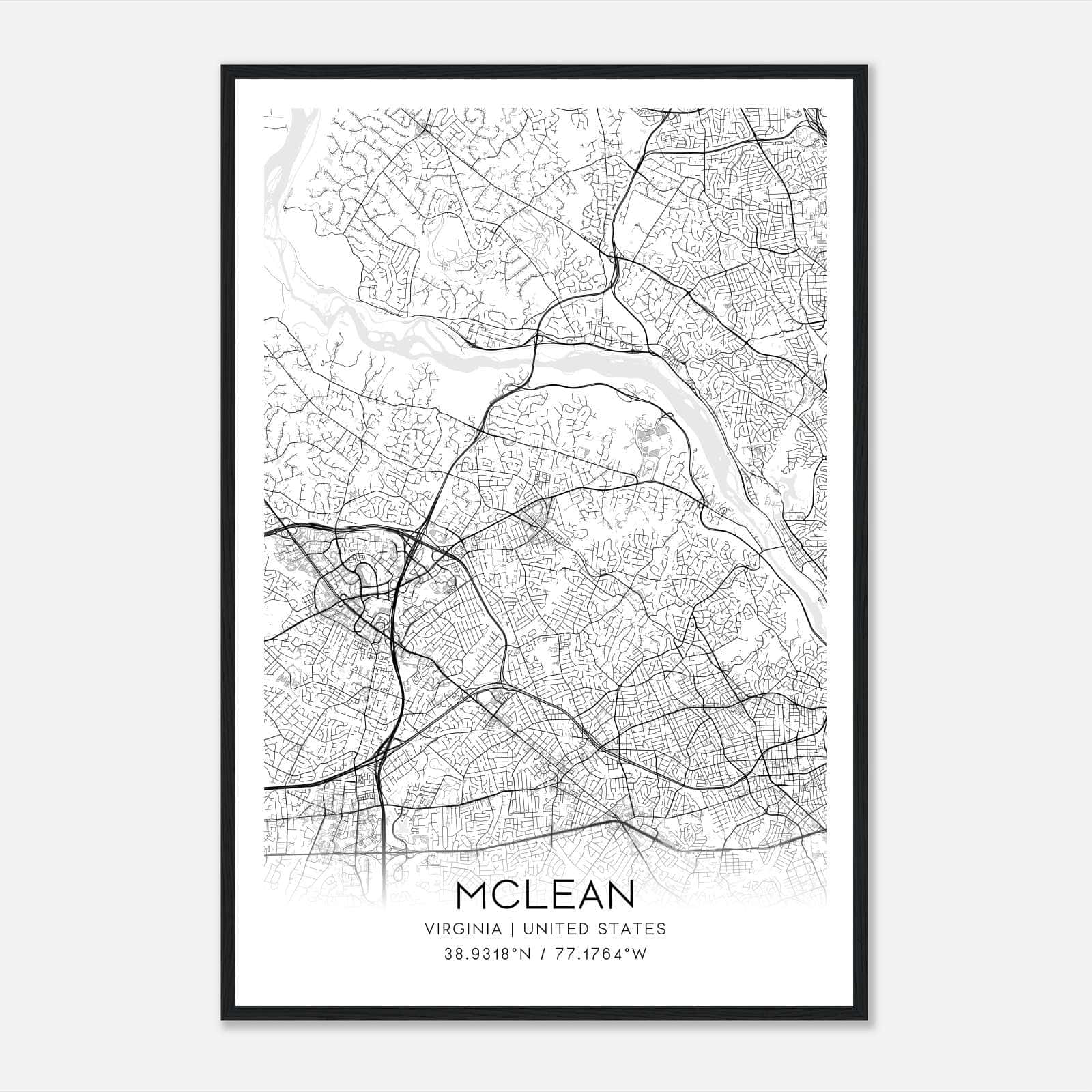 Mclean Virginia Map Poster, Modern Home Decor Wall Art Print Mclean Virginia Map Poster, Modern Home Decor Wall Art Print
