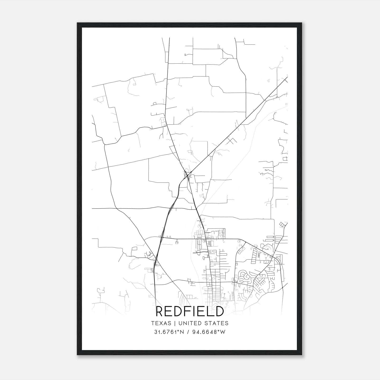 Redfield Texas Map Poster, Modern Home Decor Wall Art Print Redfield Texas Map Poster, Modern Home Decor Wall Art Print