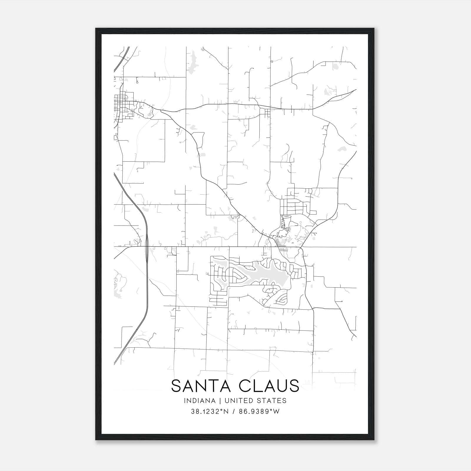 Santa Claus Indiana Map Poster, Modern Home Decor Wall Art Print Santa Claus Indiana Map Poster, Modern Home Decor Wall Art Print