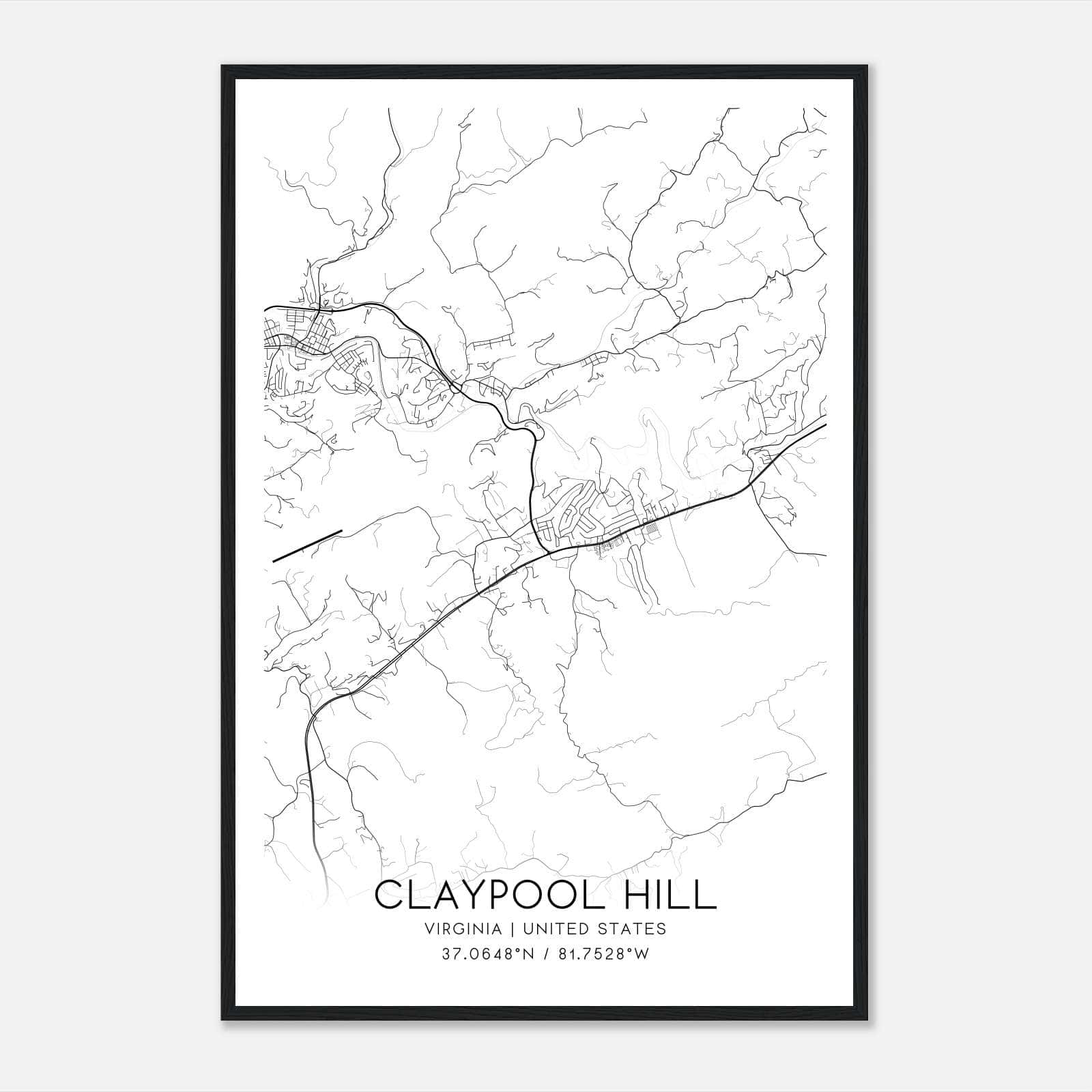 Claypool Hill Virginia Map Poster, Modern Home Decor Wall Art Print Claypool Hill Virginia Map Poster, Modern Home Decor Wall Art Print