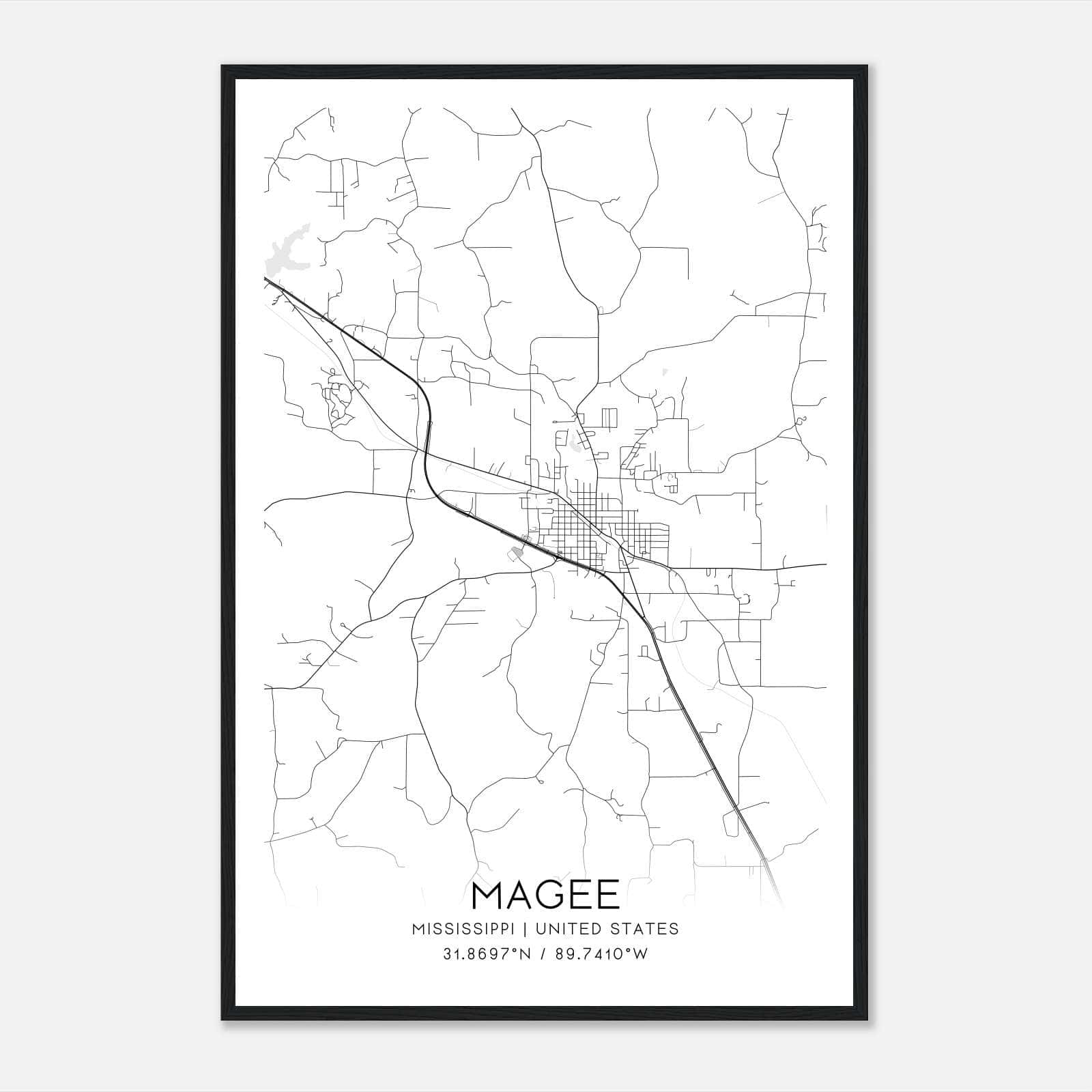 Magee Mississippi Map Poster, Modern Home Decor Wall Art Print Magee Mississippi Map Poster, Modern Home Decor Wall Art Print