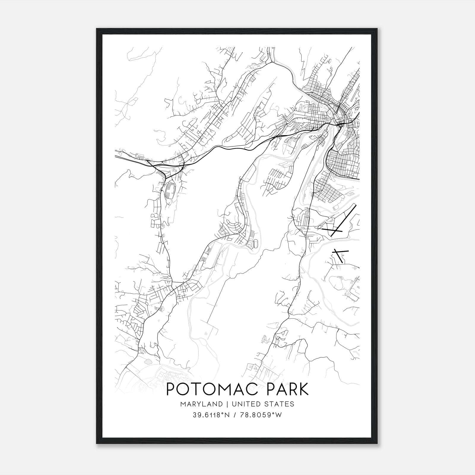 Potomac Park Maryland Map Poster, Modern Home Decor Wall Art Print Potomac Park Maryland Map Poster, Modern Home Decor Wall Art Print