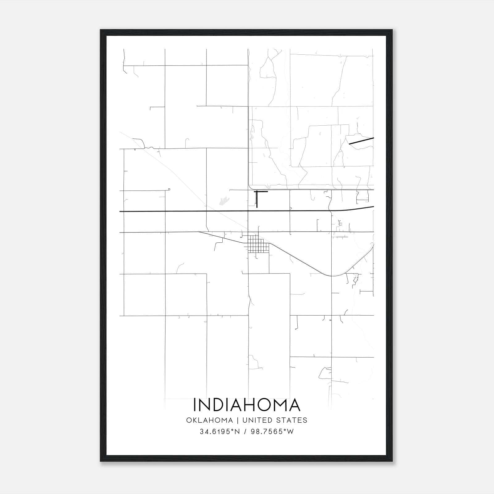 Indiahoma Oklahoma Map Poster, Modern Home Decor Wall Art Print Indiahoma Oklahoma Map Poster, Modern Home Decor Wall Art Print