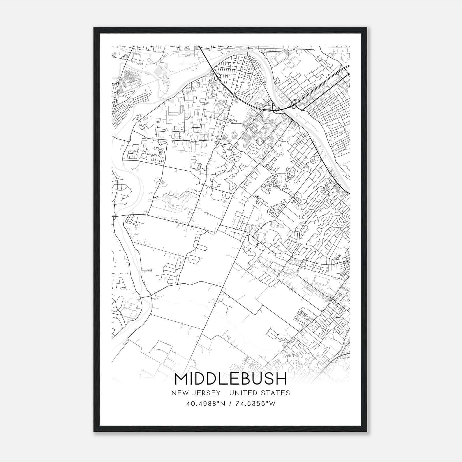 Middlebush New Jersey Map Poster, Modern Home Decor Wall Art Print Middlebush New Jersey Map Poster, Modern Home Decor Wall Art Print