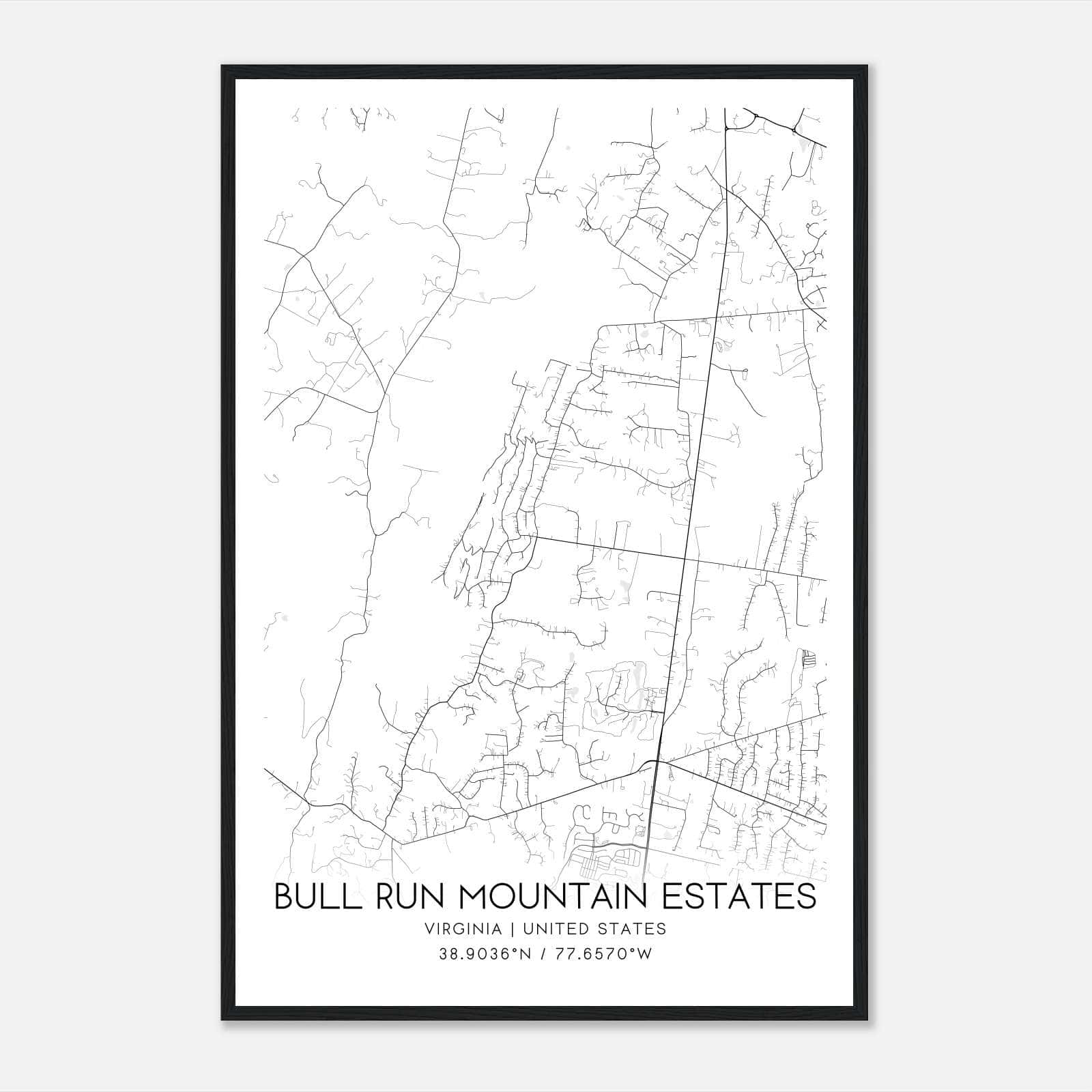Bull Run Mountain Estates Virginia Map Poster, Modern Home Decor Wall Art Print Bull Run Mountain Estates Virginia Map Poster, Modern Home Decor Wall Art Print