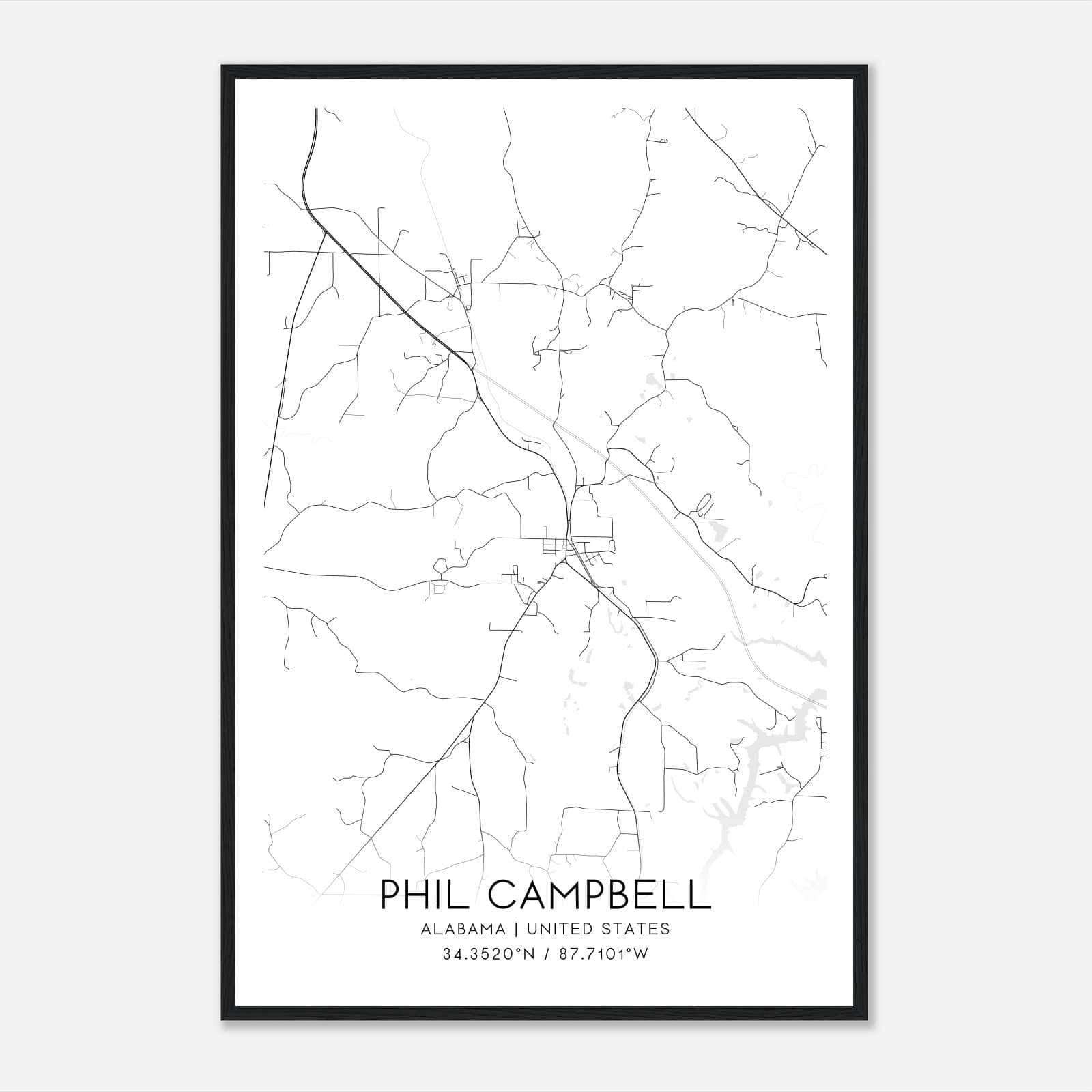 Phil Campbell Alabama Map Poster, Modern Home Decor Wall Art Print Phil Campbell Alabama Map Poster, Modern Home Decor Wall Art Print