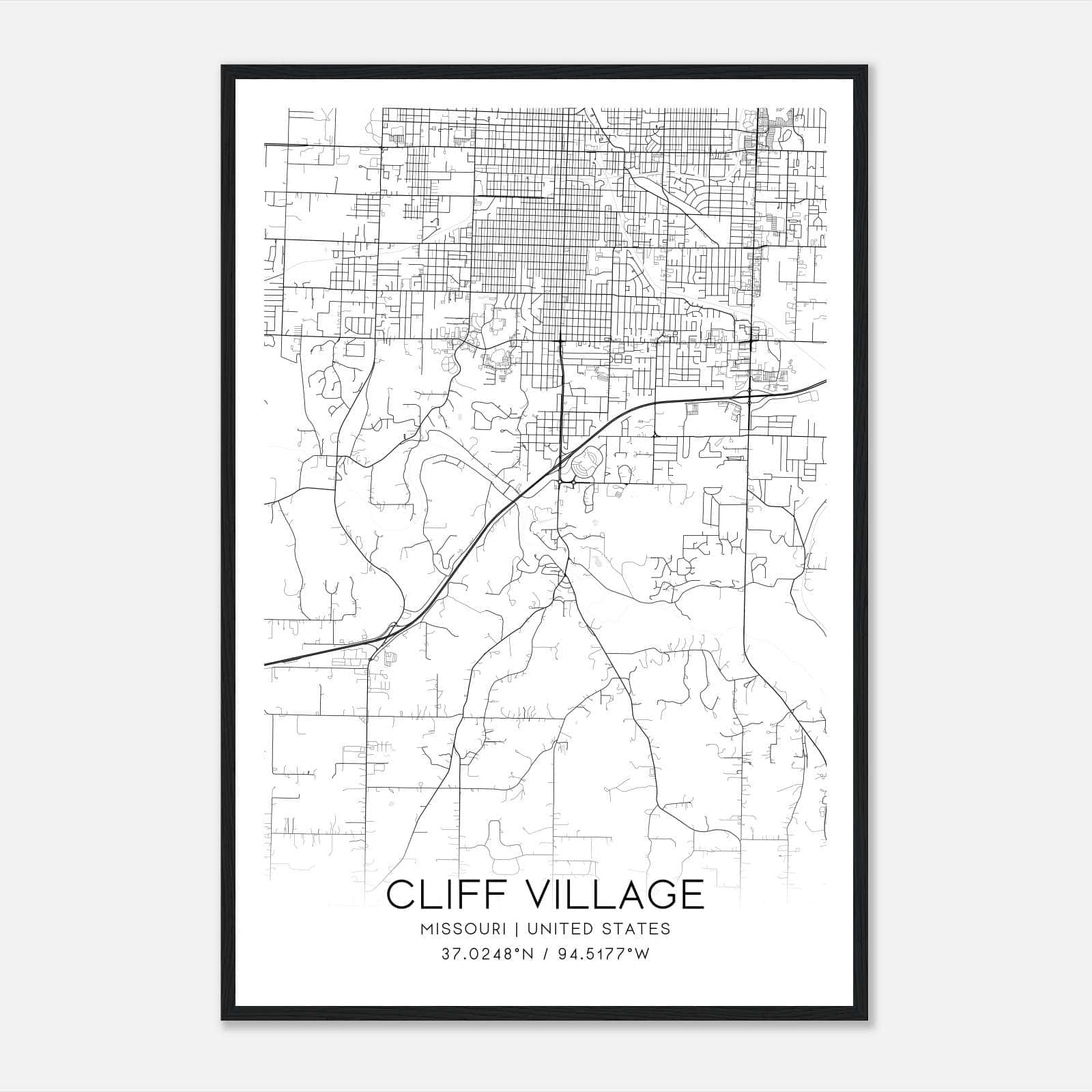 Cliff Village Missouri Map Poster, Modern Home Decor Wall Art Print Cliff Village Missouri Map Poster, Modern Home Decor Wall Art Print
