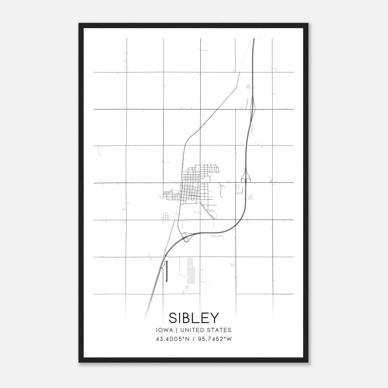 Sibley Iowa Map Poster, Modern Home Decor Wall Art Print Sibley Iowa Map Poster, Modern Home Decor Wall Art Print