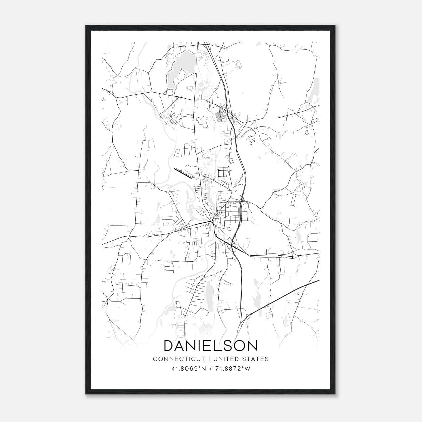 Danielson Connecticut Map Poster, Modern Home Decor Wall Art Print Danielson Connecticut Map Poster, Modern Home Decor Wall Art Print