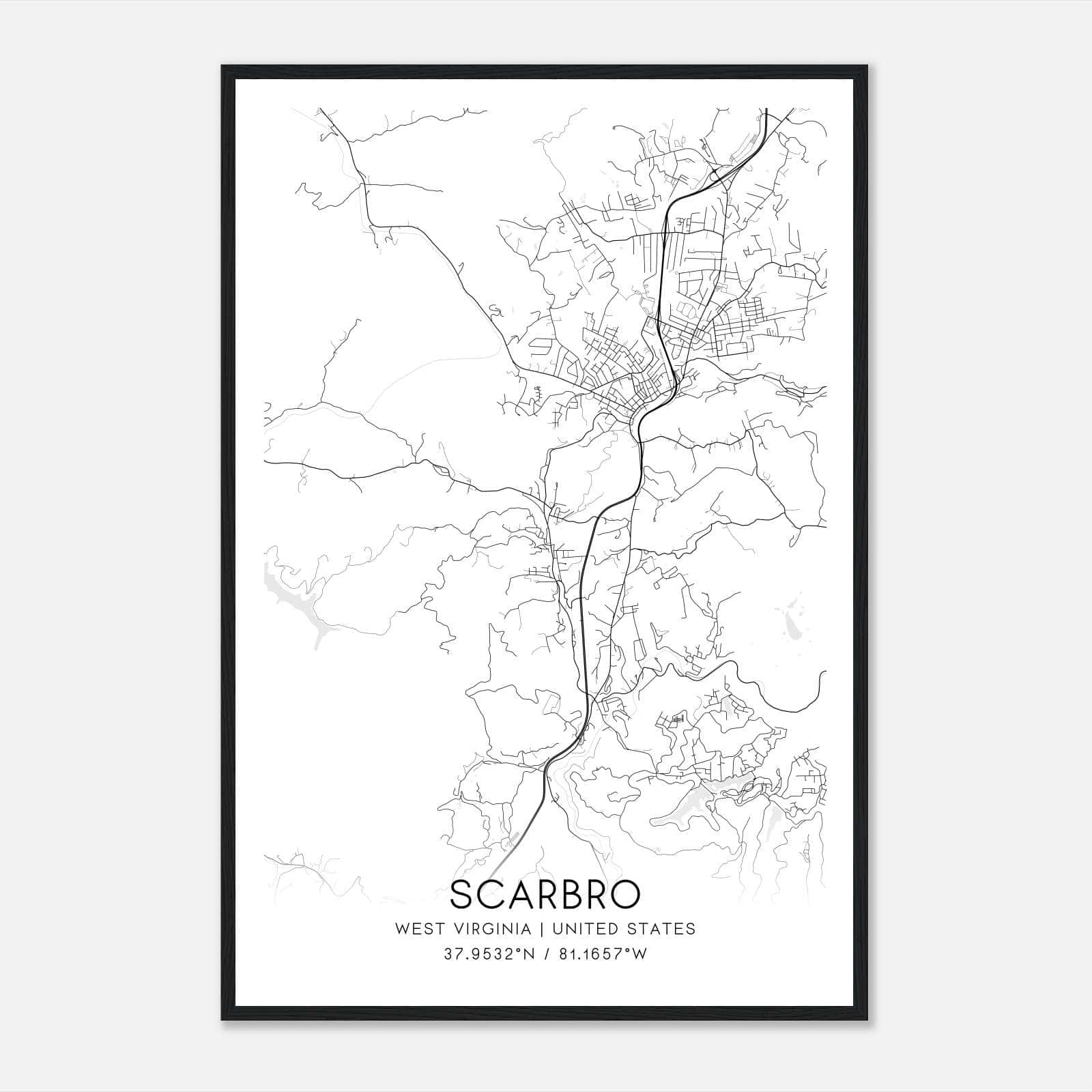 Scarbro West Virginia Map Poster, Modern Home Decor Wall Art Print Scarbro West Virginia Map Poster, Modern Home Decor Wall Art Print