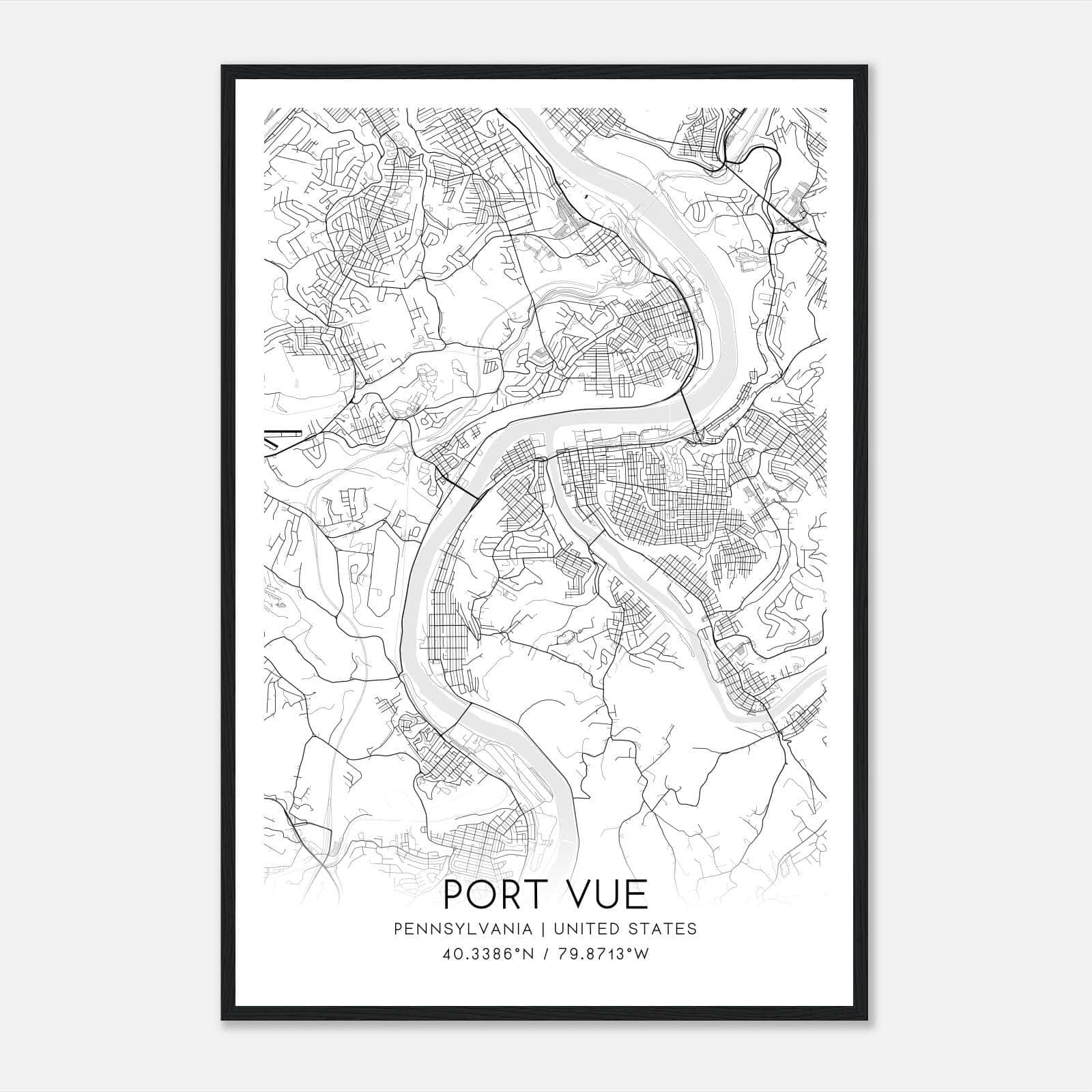 Port Vue Pennsylvania Map Poster, Modern Home Decor Wall Art Print Port Vue Pennsylvania Map Poster, Modern Home Decor Wall Art Print
