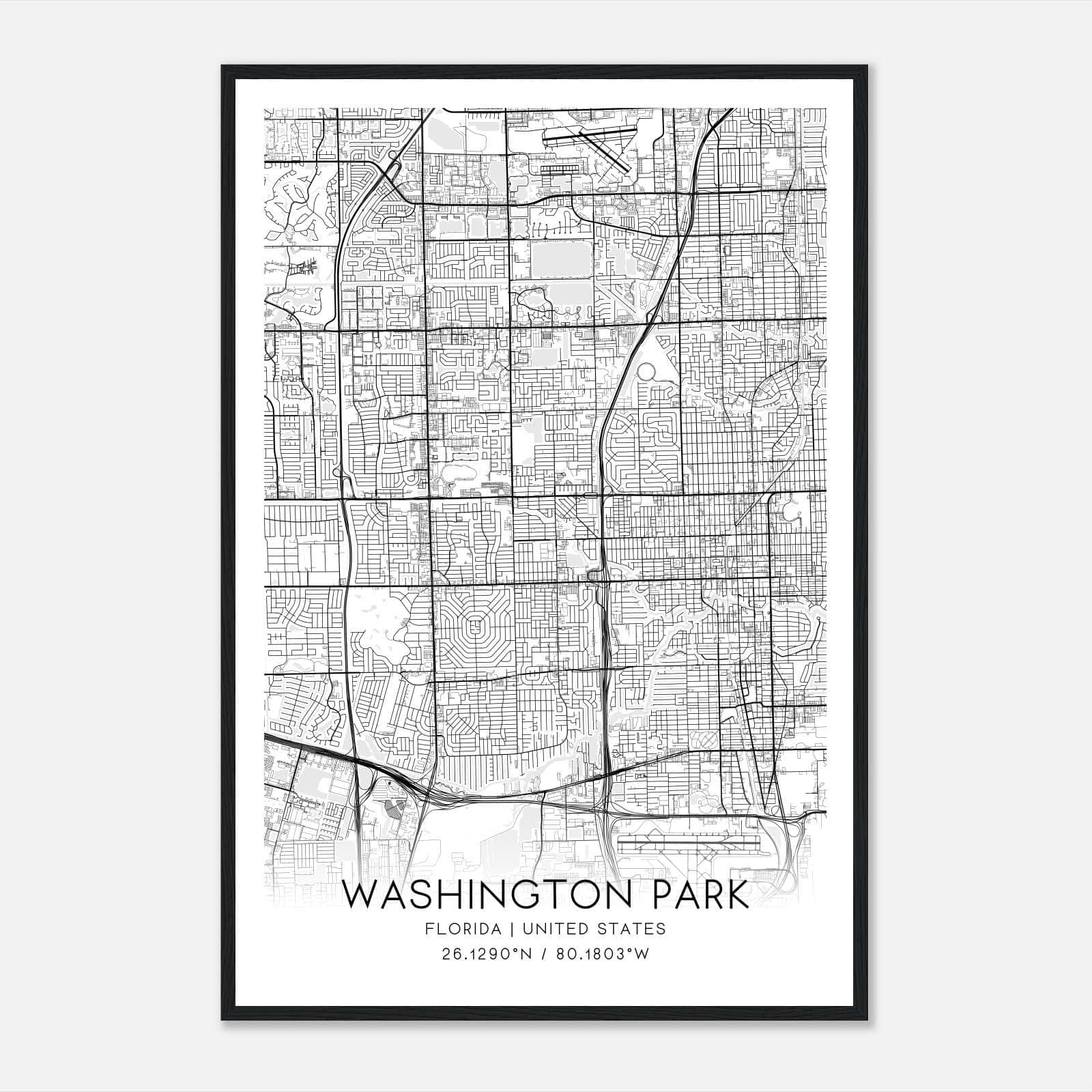 Washington Park Florida Map Poster, Modern Home Decor Wall Art Print Washington Park Florida Map Poster, Modern Home Decor Wall Art Print