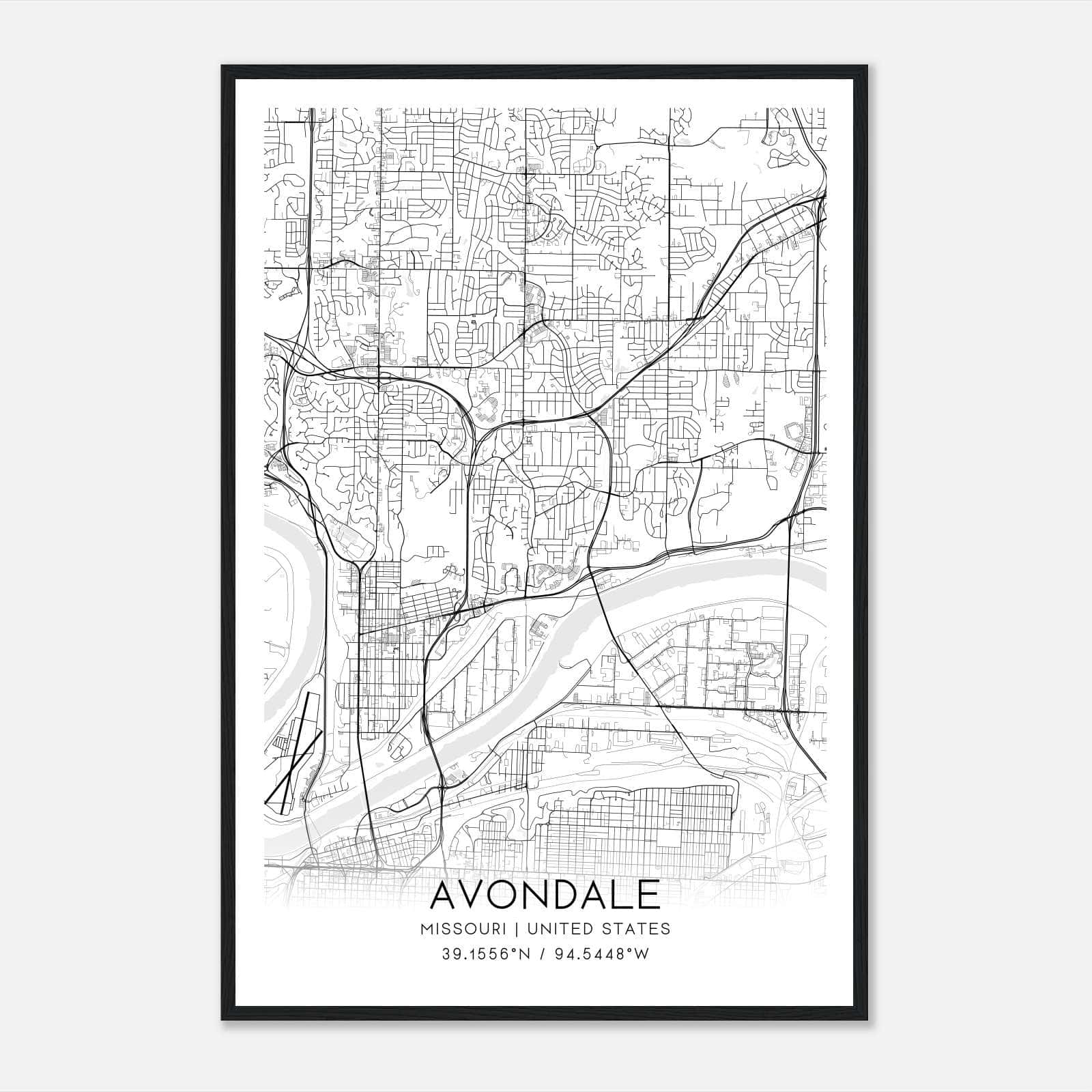 Avondale Missouri Map Poster, Modern Home Decor Wall Art Print Avondale Missouri Map Poster, Modern Home Decor Wall Art Print