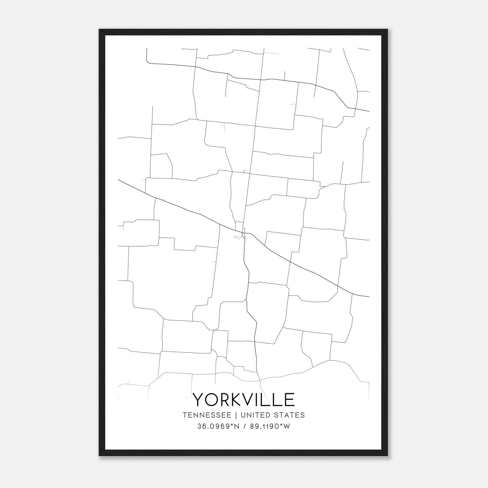 Yorkville Tennessee Map Poster, Modern Home Decor Wall Art Print