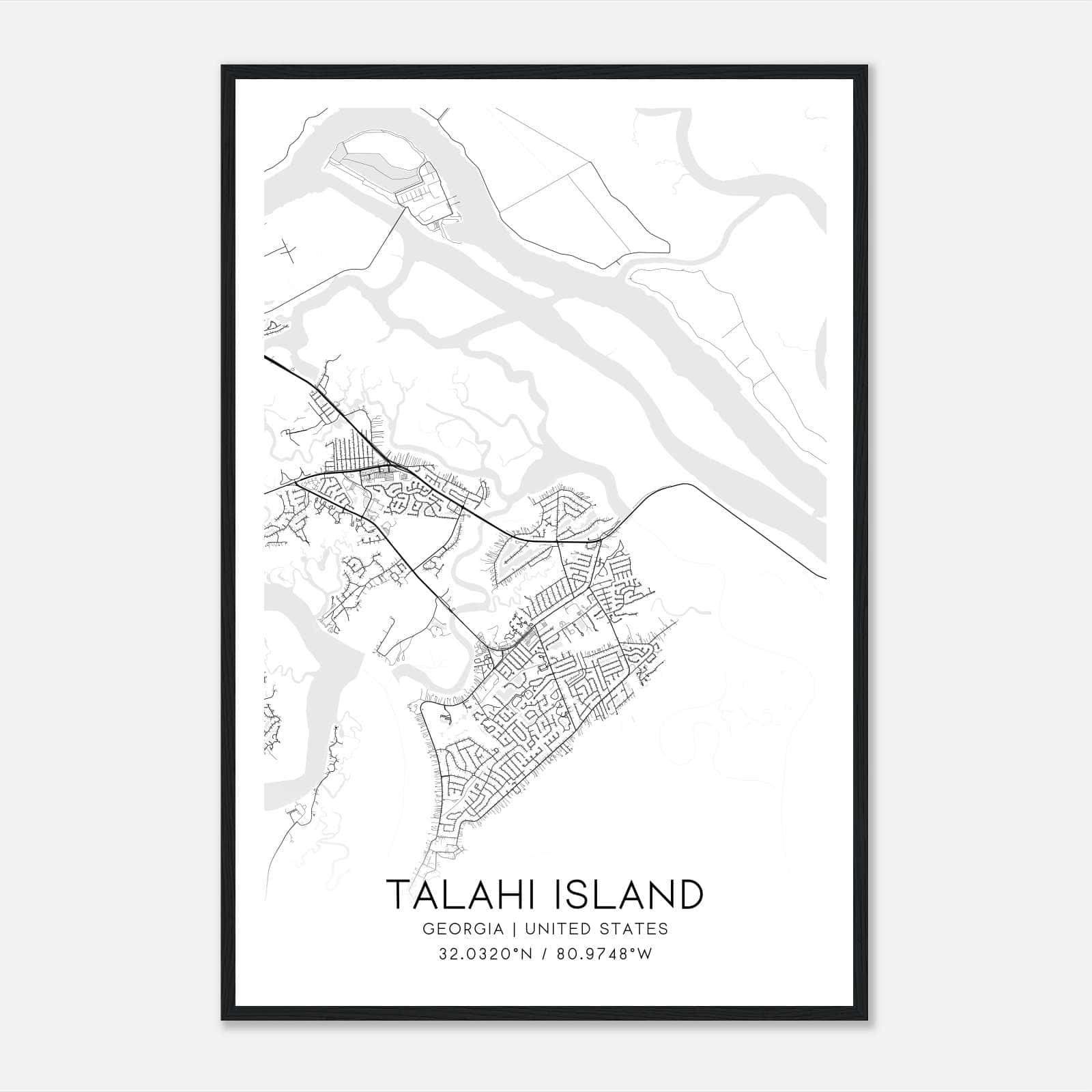 Talahi Island Georgia Map Poster, Modern Home Decor Wall Art Print Talahi Island Georgia Map Poster, Modern Home Decor Wall Art Print