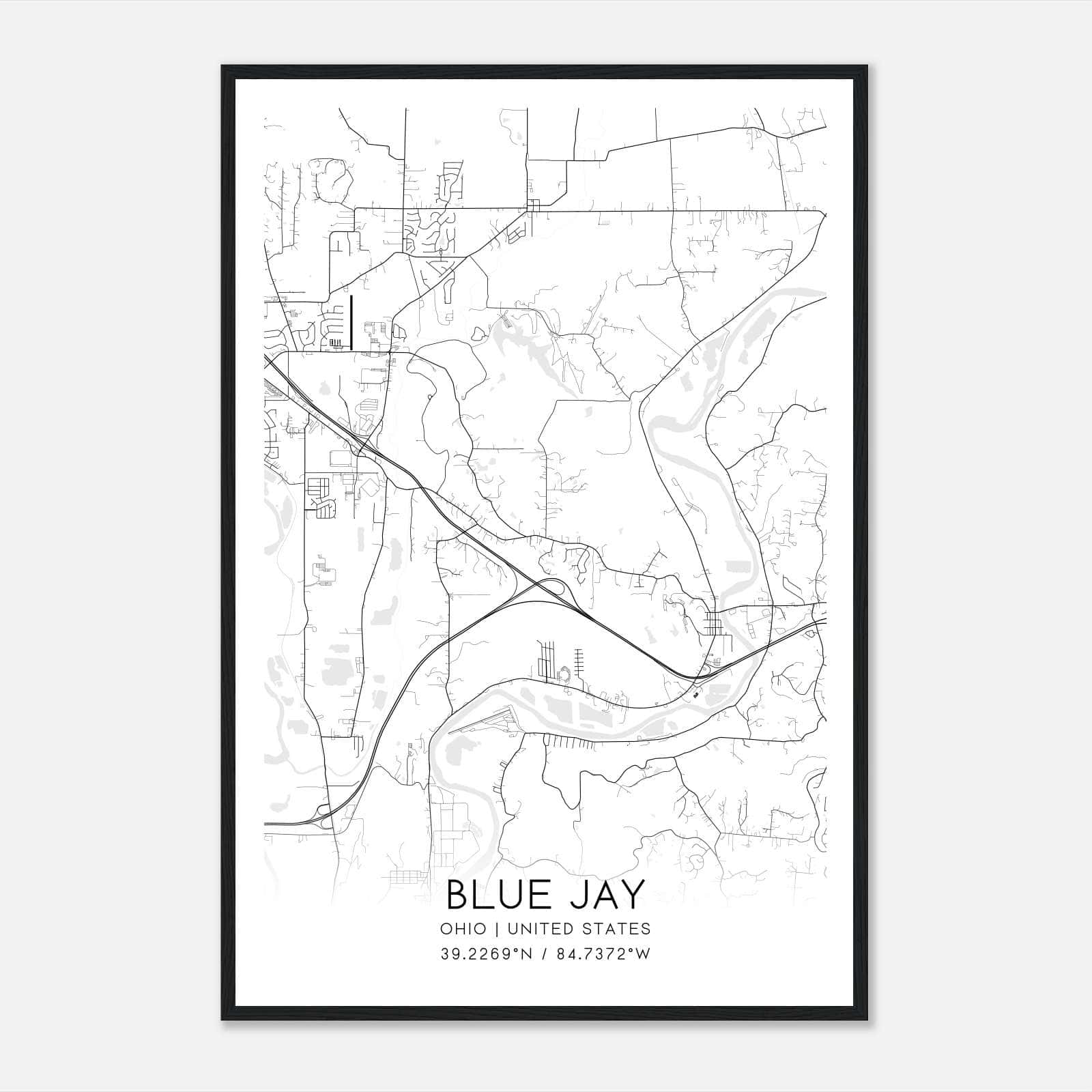 Blue Jay Ohio Map Poster, Modern Home Decor Wall Art Print Blue Jay Ohio Map Poster, Modern Home Decor Wall Art Print