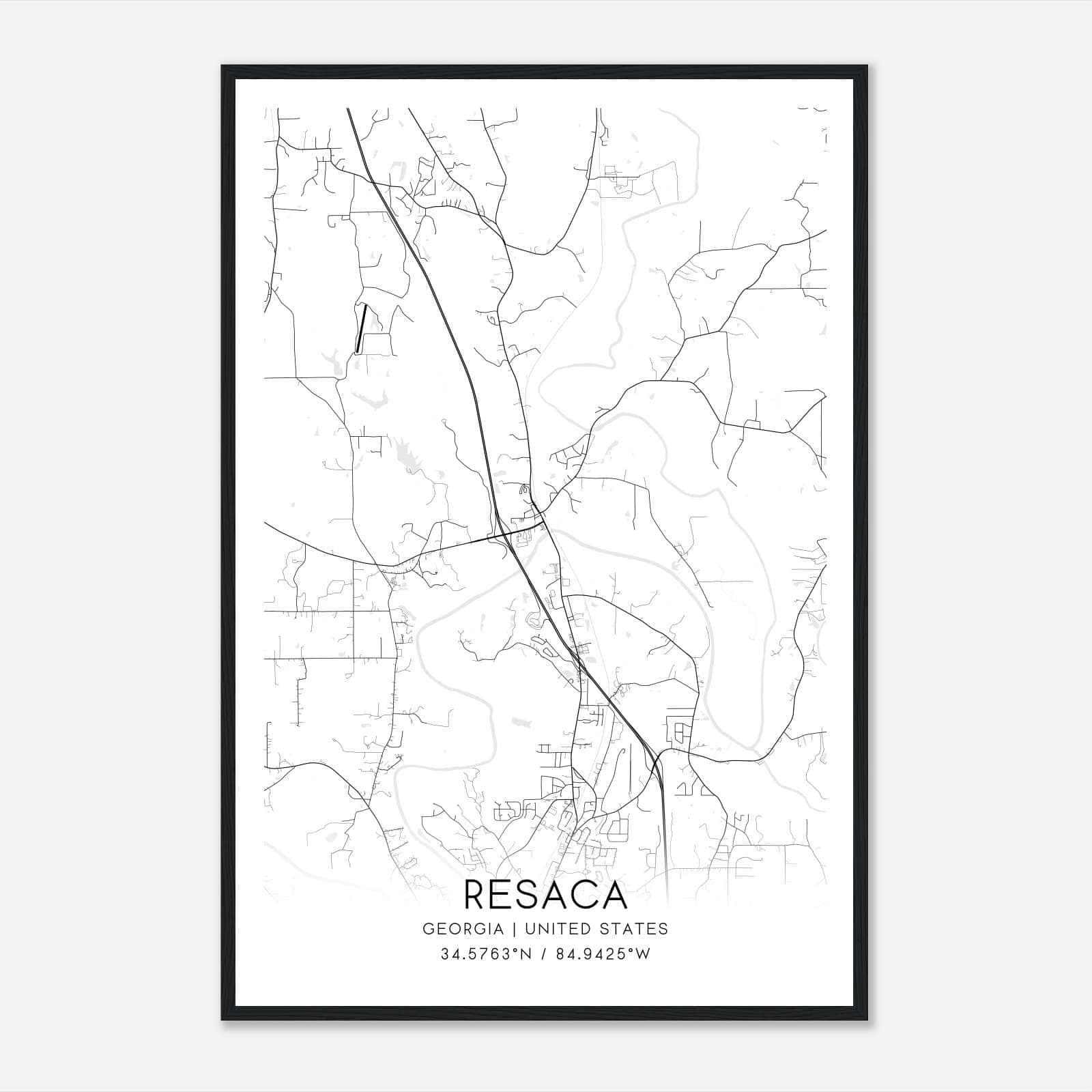 Resaca Georgia Map Poster, Modern Home Decor Wall Art Print Resaca Georgia Map Poster, Modern Home Decor Wall Art Print